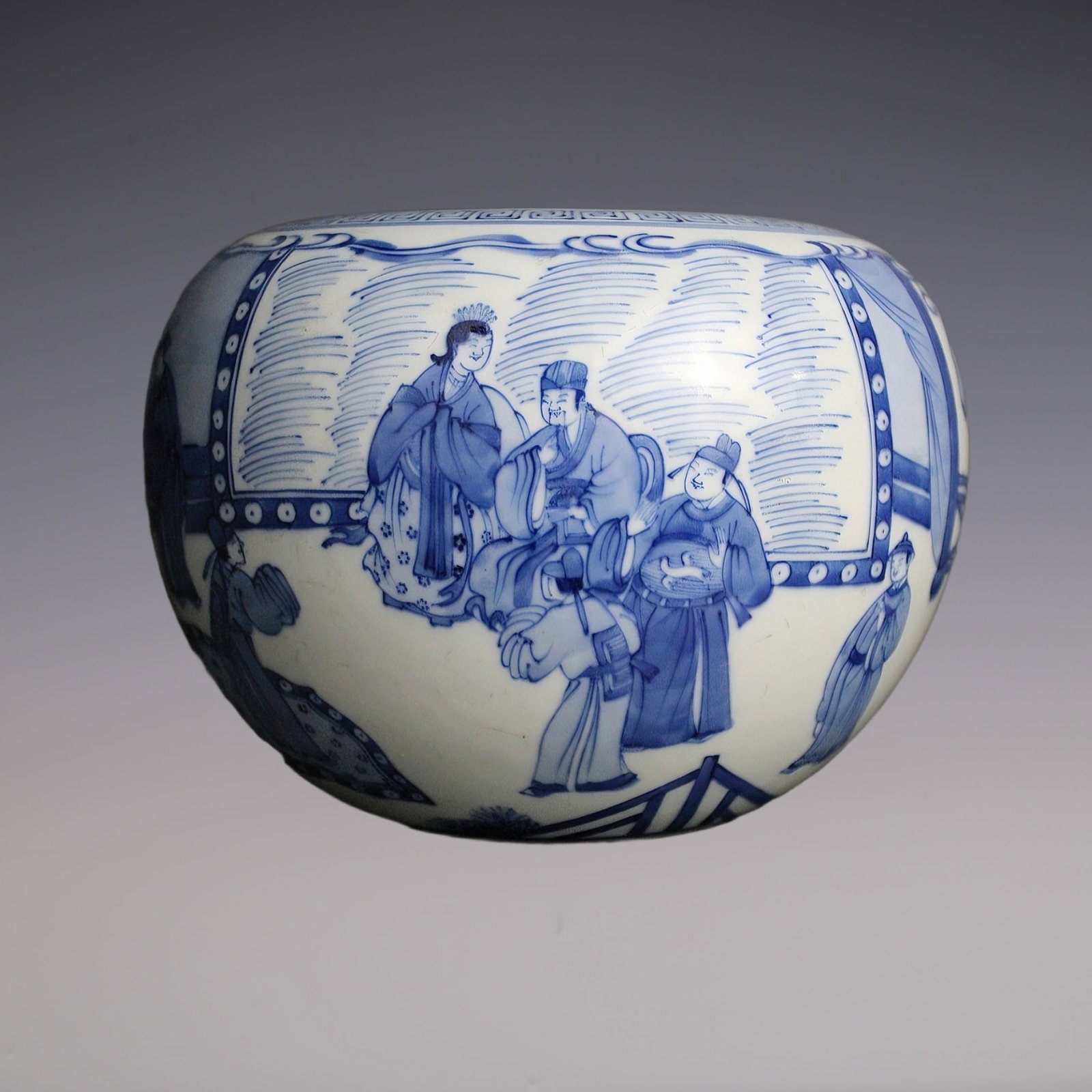 An Exquisite Blue and White Character and Story Pattern Brush Washer: An Exquisite Blue and White Character and Story Pattern Brush Washer Ming Dynasty, China Jiajing Six-character Mark Size:16cmx22cm (The Dimensions Of All Batches Are Manually Measured.If You Need