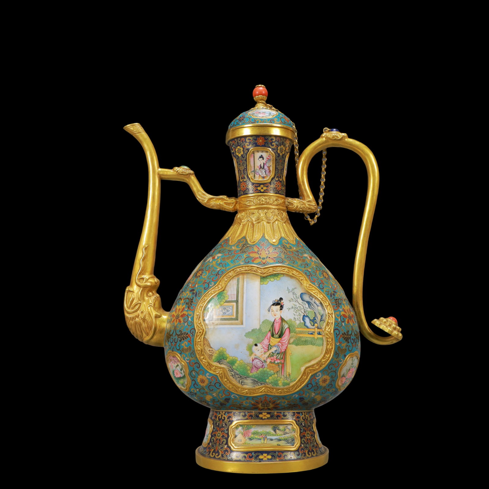 A Exquisite Coppery Enamel Lotus Pattern Character and Story Pattern Ewer (1 of 12)