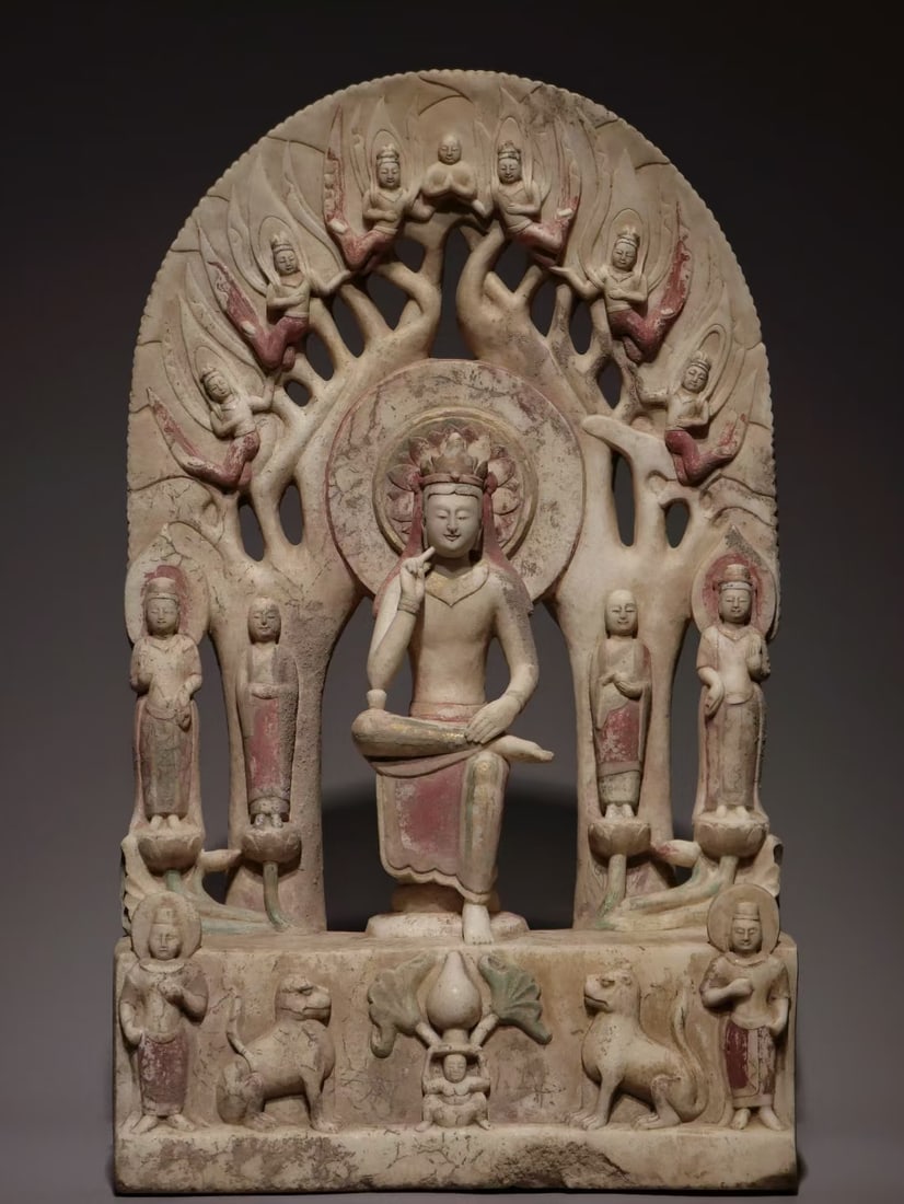An Exquisite Marble Painted Color Buddha Statue (1 of 9)