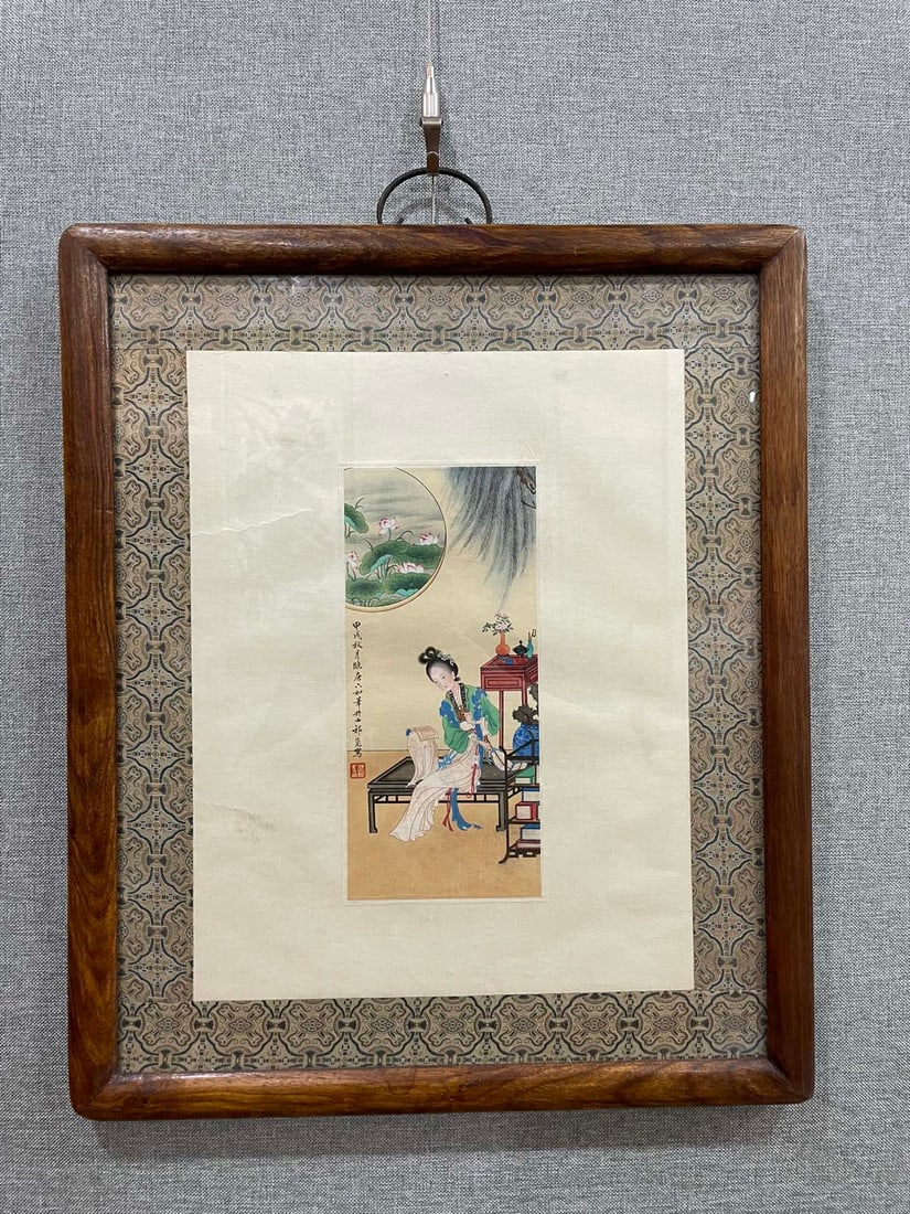 A Chinese Ink Painting of Figure on Paper With Frame: A Chinese Ink Painting of Figure on Paper With Frame Qi kun Without frame Size:26cmx12cm (The Dimensions Of All Batches Are Manually Measured.If You Need More Detailed Information, Please Contact Our