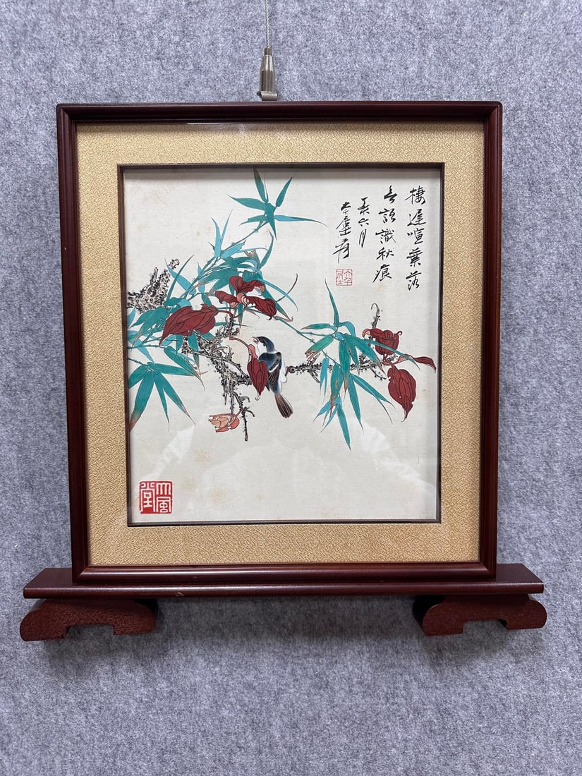A Chinese Ink Painting of Flower and Bird on Paper With Frame: A Chinese Ink Painting of Flower and Bird on Paper With Frame Zhang daqian Without frame Size:24cmx27cm (The Dimensions Of All Batches Are Manually Measured.If You Need More Detailed Information, Plea