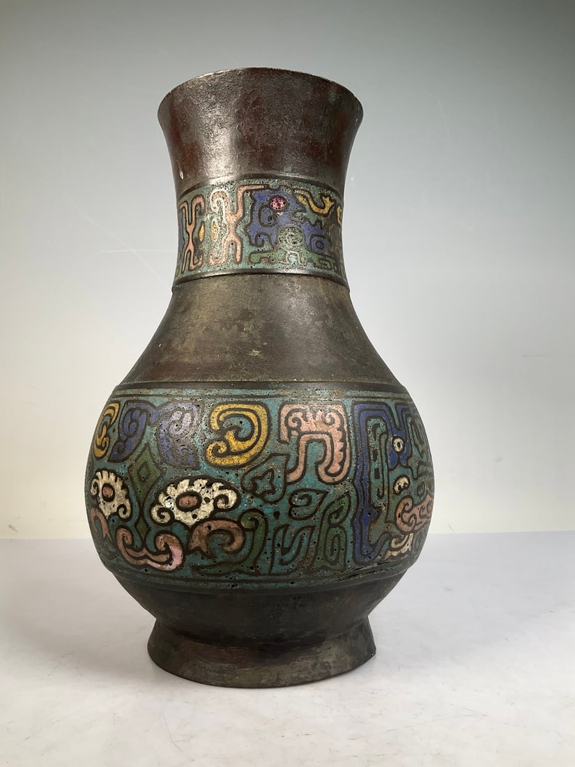 An Exquisite Bronze Inlaid Cloisonne Vase (1 of 9)