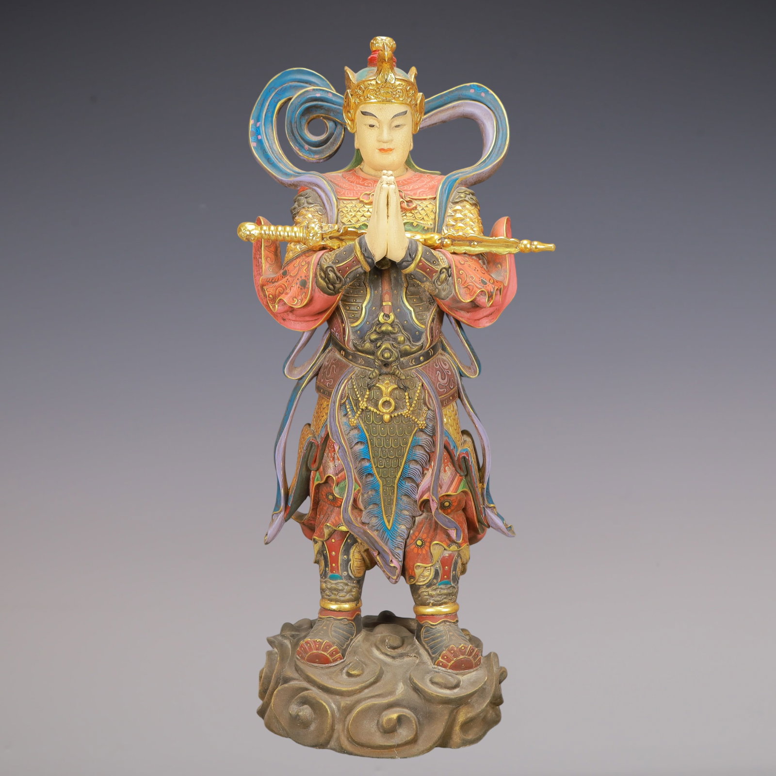 A Exquisite Zitanwood Painted Color Statue of Heavenly King Ornament: A Exquisite Zitanwood Painted Color Statue of Heavenly King Ornament Qing Dynasty, China Size:24cmx23cmx63cm Weight:5850g (The Dimensions Of All Batches Are Manually Measured.If You Need More Detailed