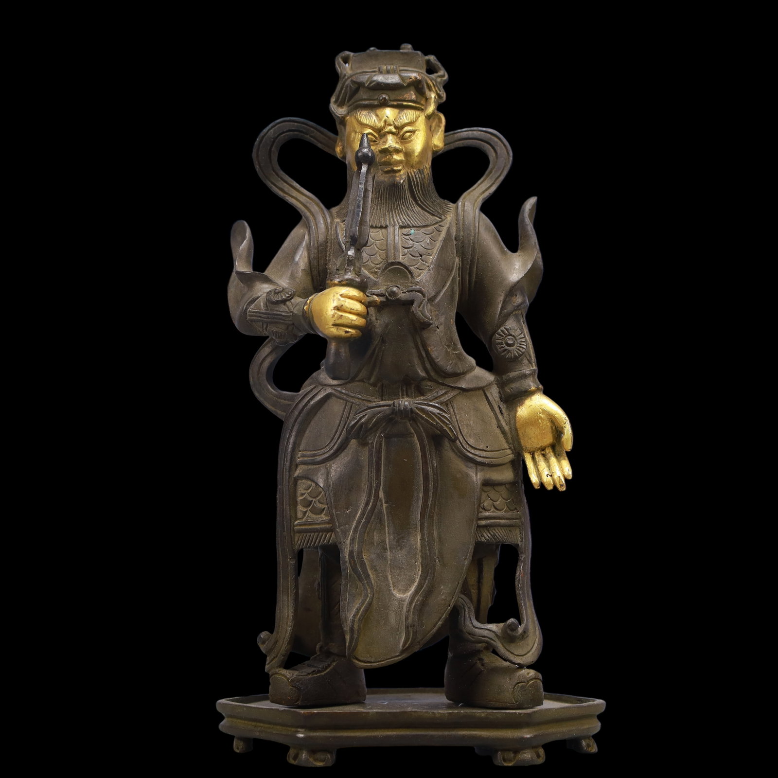 A Exquisite Gilt Bronze Statue of Mammon: A Exquisite Gilt Bronze Statue of Mammon Ming Dynasty, China Size:11cmx7cmx20cm Weight:1550g (The Dimensions Of All Batches Are Manually Measured.If You Need More Detailed Information, Please Contact 