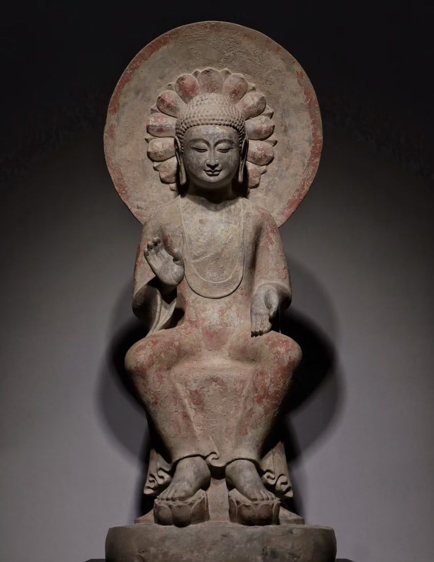 An Exquisite Limestone Painted Color Buddha Statue: An Exquisite Limestone Painted Color Buddha Statue N.Qi , China Size:72cm (The Dimensions Of All Batches Are Manually Measured.If You Need More Detailed Information, Please Contact Our Customer Servic