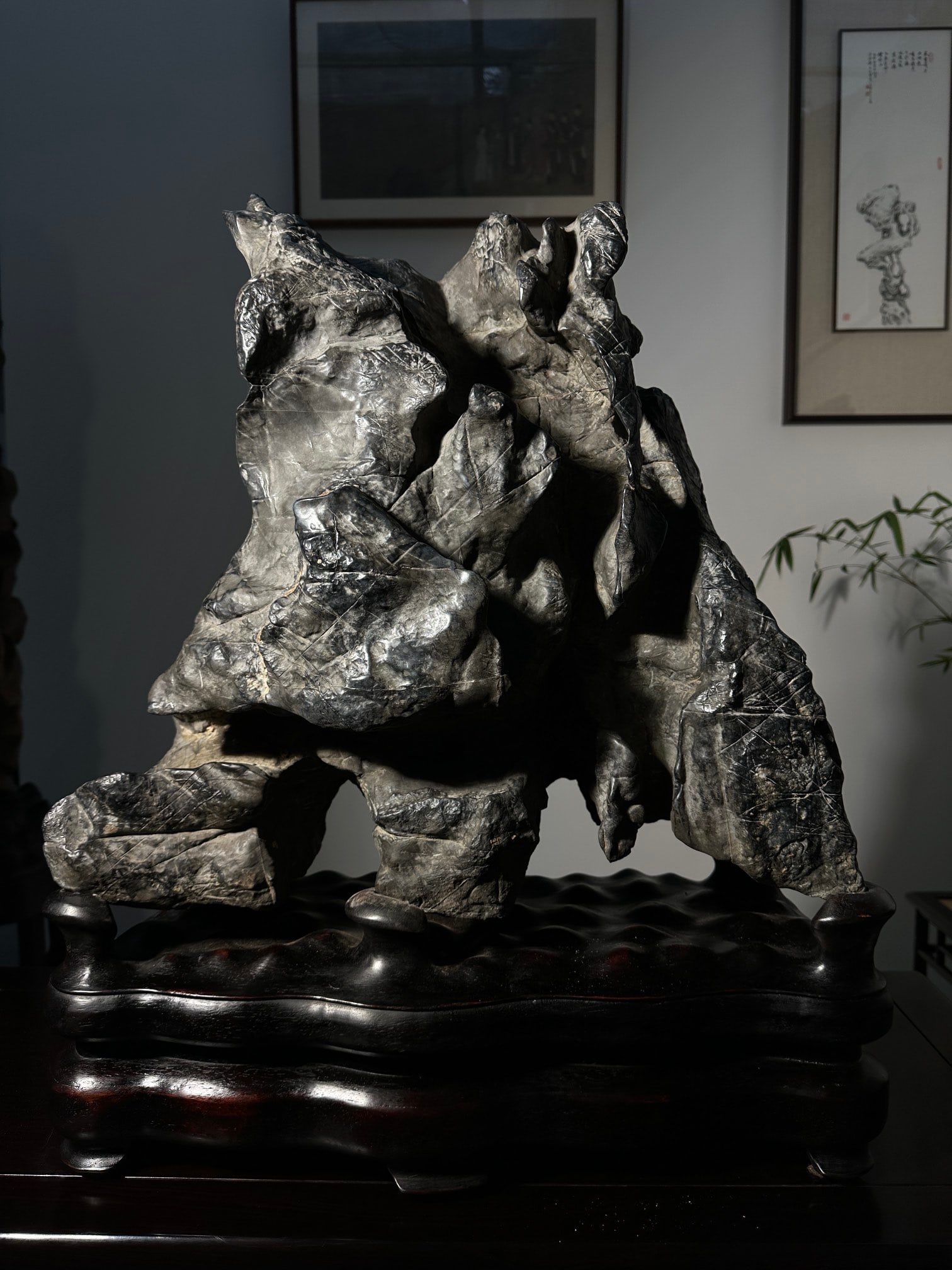 An Exquisite Lingbi Stone Rockery Ornament: An Exquisite Lingbi Stone Rockery Ornament Qing Dynasty, China Size:68cmx56cmx26cm (The Dimensions Of All Batches Are Manually Measured.If You Need More Detailed Information, Please Contact Our Custom