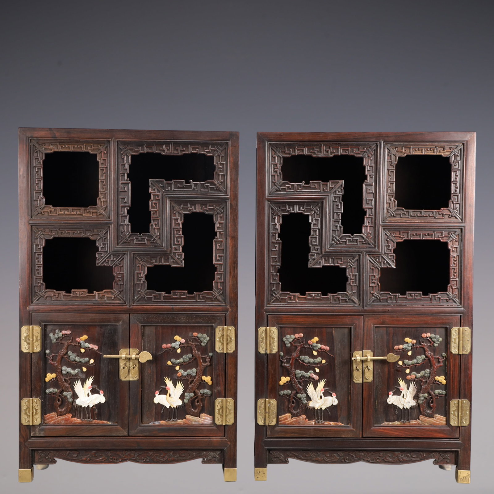 A Exquisite A pair of Zitanwood Pine and Crane Pattern Box: A Exquisite A pair of Zitanwood Pine and Crane Pattern Box Qing Dynasty, China Size:40cmx18cmx65cm Weight:17250g (The Dimensions Of All Batches Are Manually Measured.If You Need More Detailed Informat