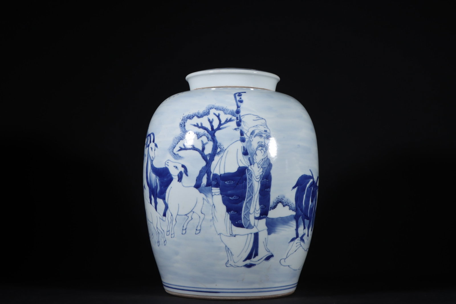 An Exquisite Blue and White Character and Story Pattern Jar: An Exquisite Blue and White Character and Story Pattern Jar Qing Dynasty, China Kangxi Six-character Mark Size:26cmx21cm (The Dimensions Of All Batches Are Manually Measured.If You Need More Detailed 