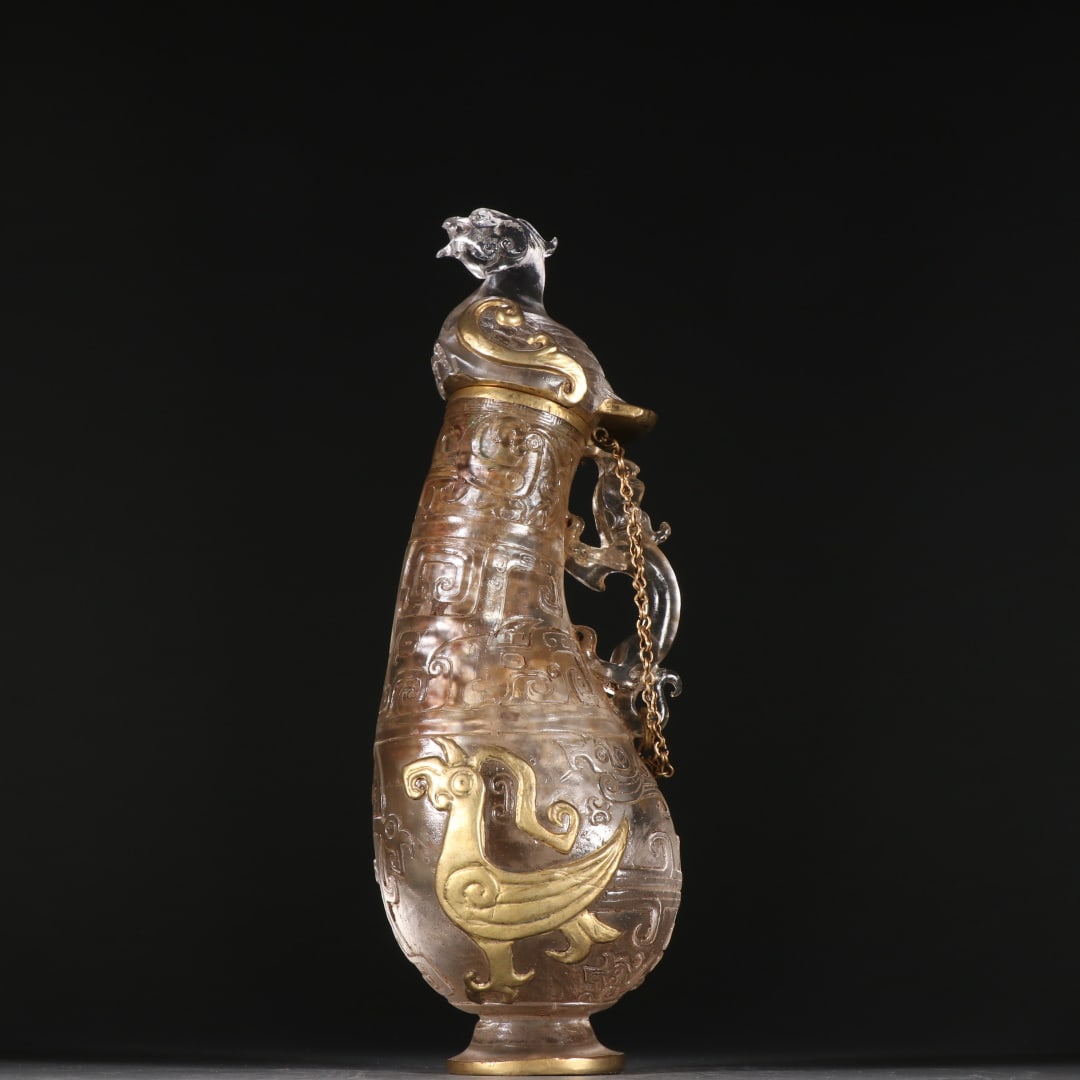 An Exquisite Glass Inlaid Gilt Silver Phoenix Pattern Ewer (1 of 9)