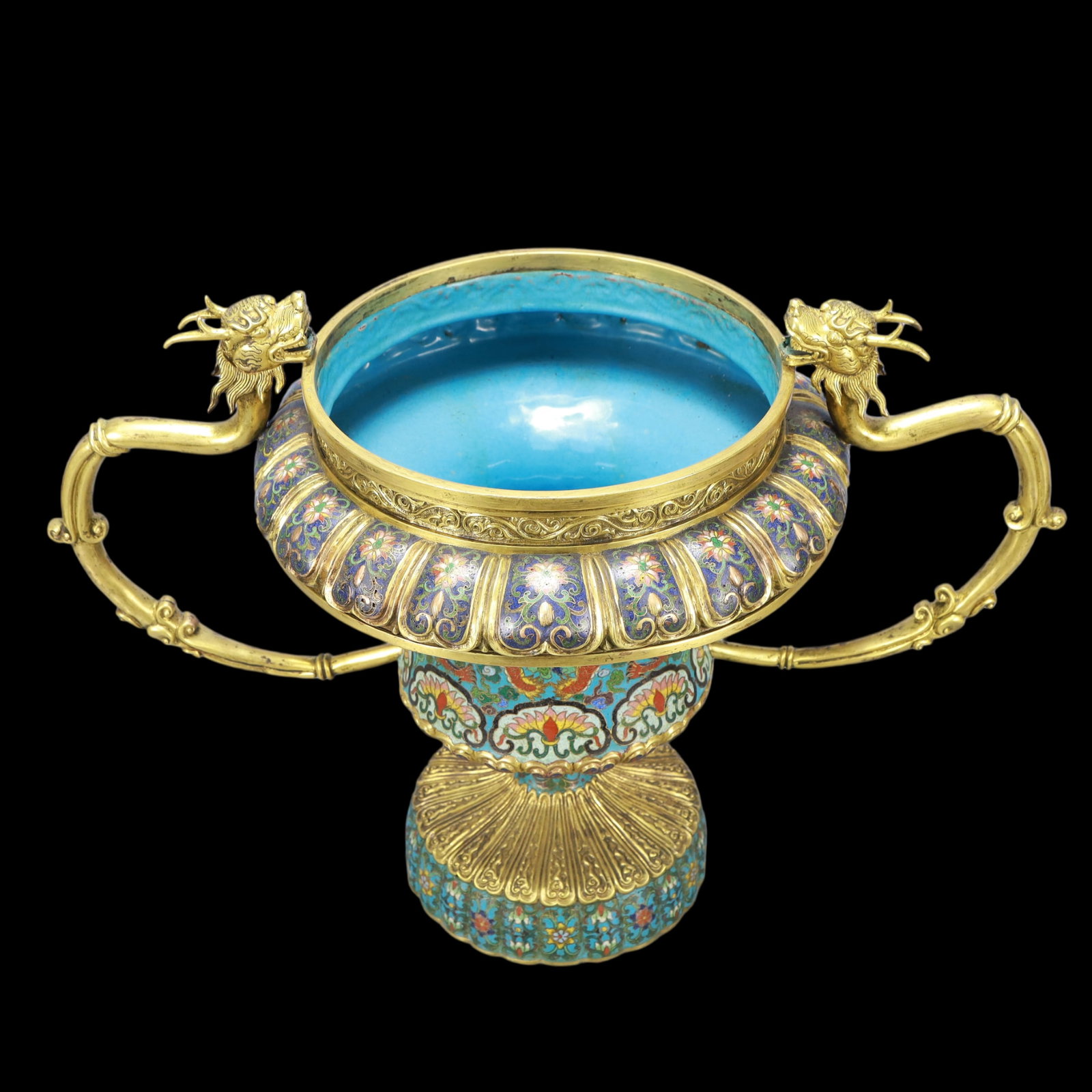 A Exquisite Cloisonne Flower Pattern Dragon Pattern Double-Ears Vase - 2