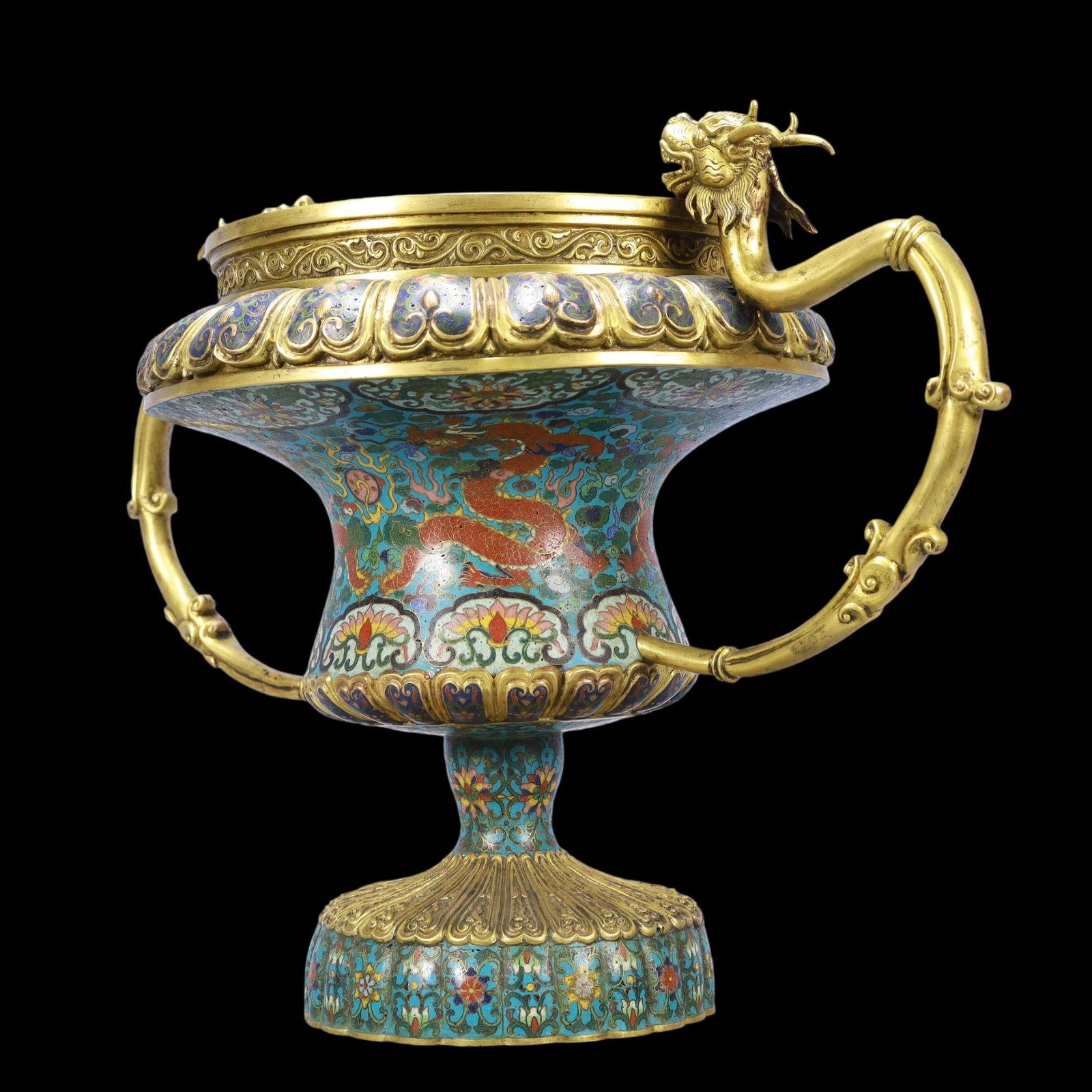 A Exquisite Cloisonne Flower Pattern Dragon Pattern Double-Ears Vase - 3