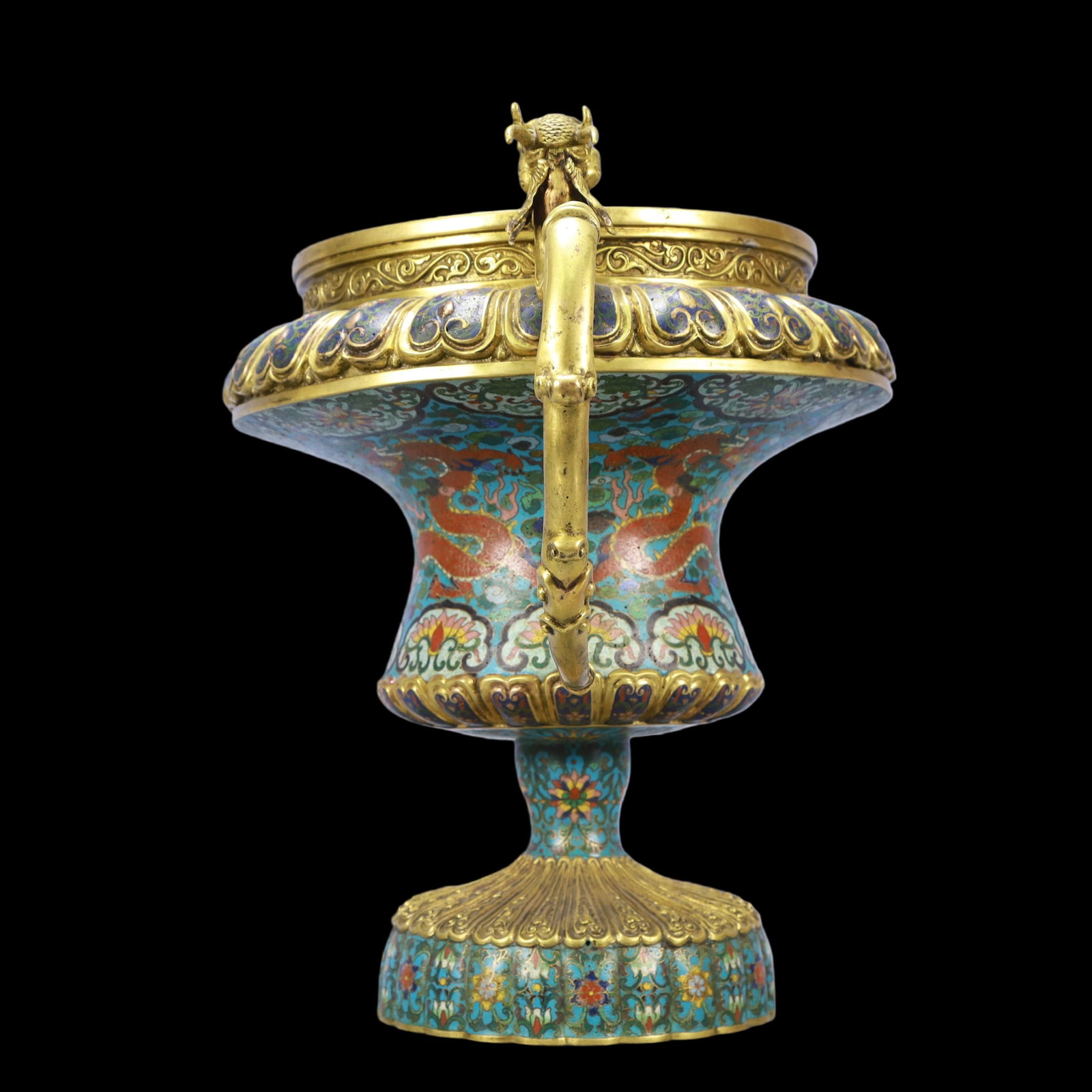 A Exquisite Cloisonne Flower Pattern Dragon Pattern Double-Ears Vase - 4