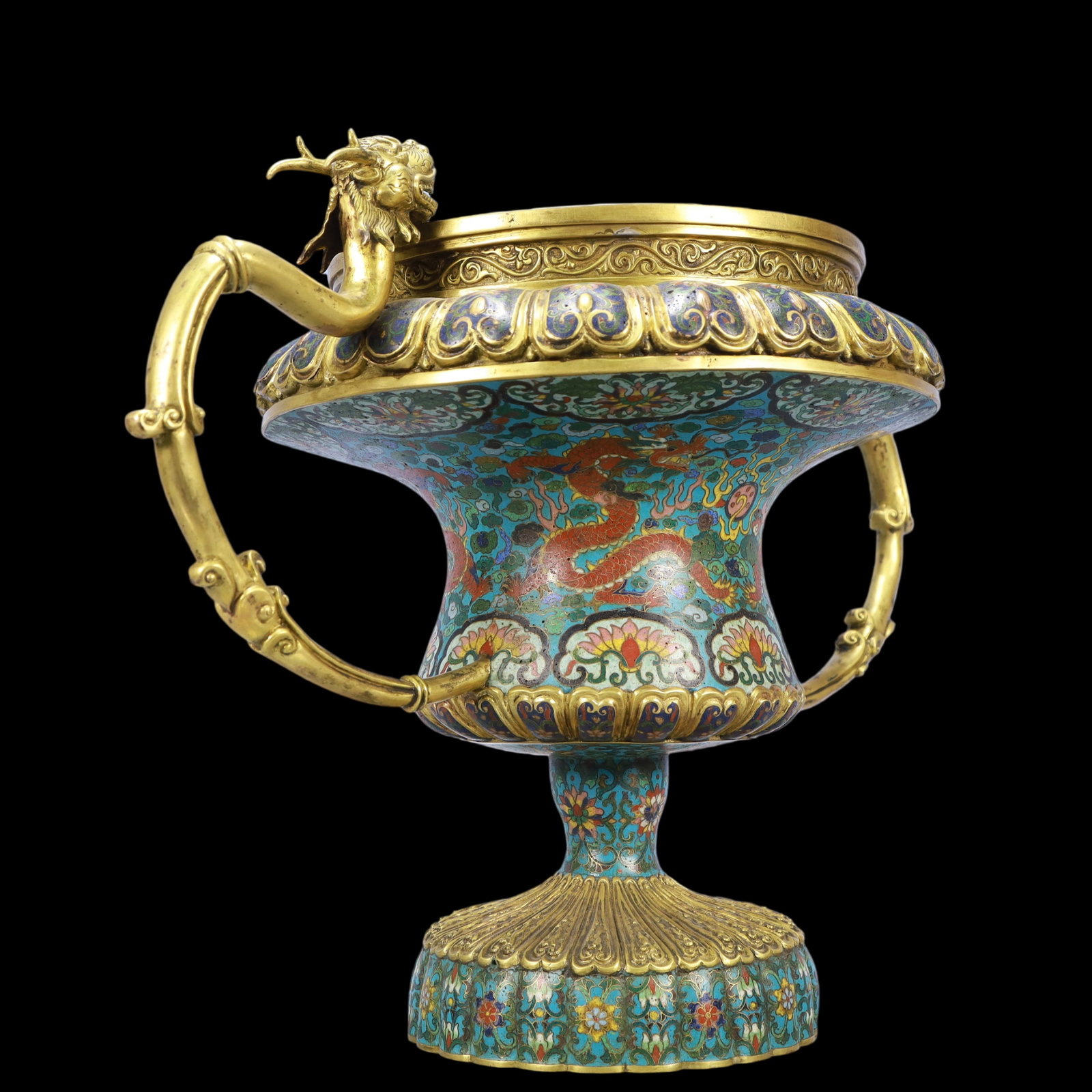 A Exquisite Cloisonne Flower Pattern Dragon Pattern Double-Ears Vase - 5