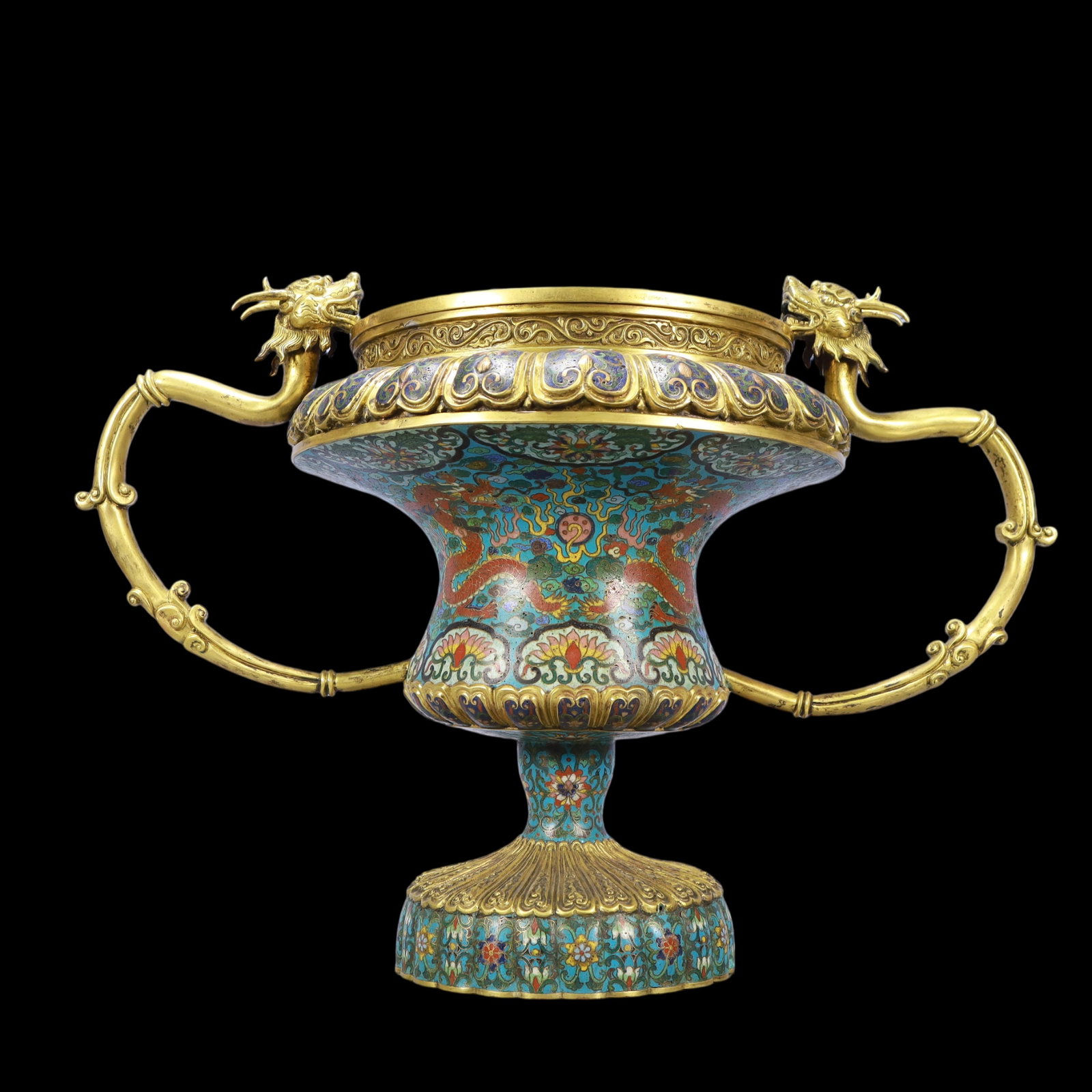 A Exquisite Cloisonne Flower Pattern Dragon Pattern Double-Ears Vase - 6