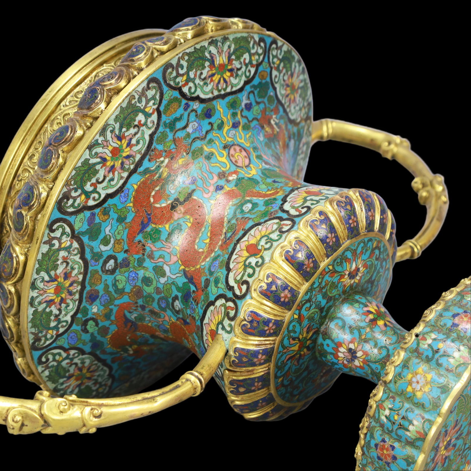 A Exquisite Cloisonne Flower Pattern Dragon Pattern Double-Ears Vase - 9