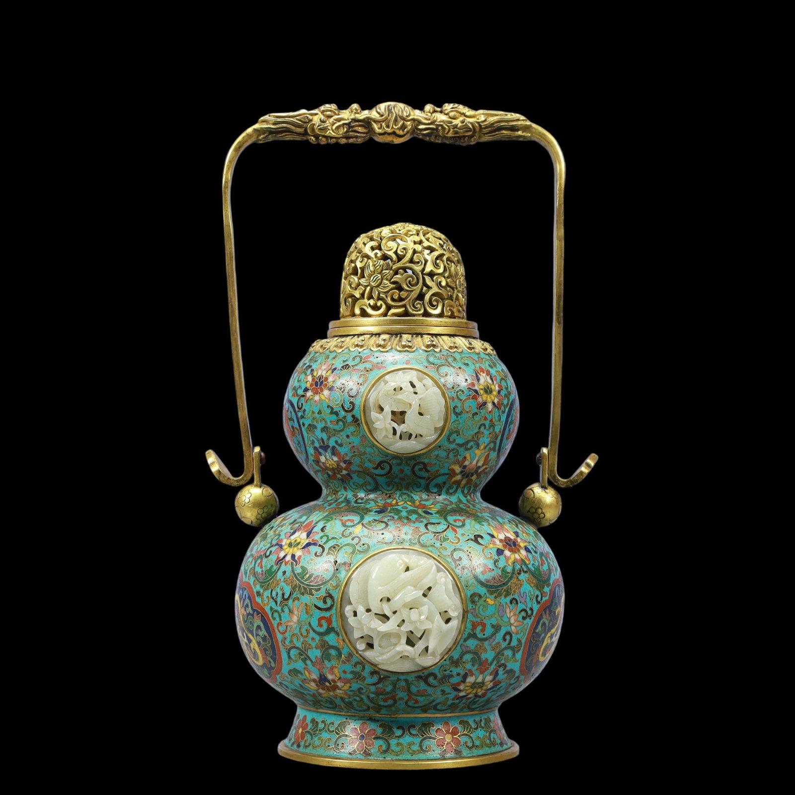 A Exquisite Cloisonne Inlaid White Jade Lotus Pattern Dragon Pattern Ewer (1 of 12)