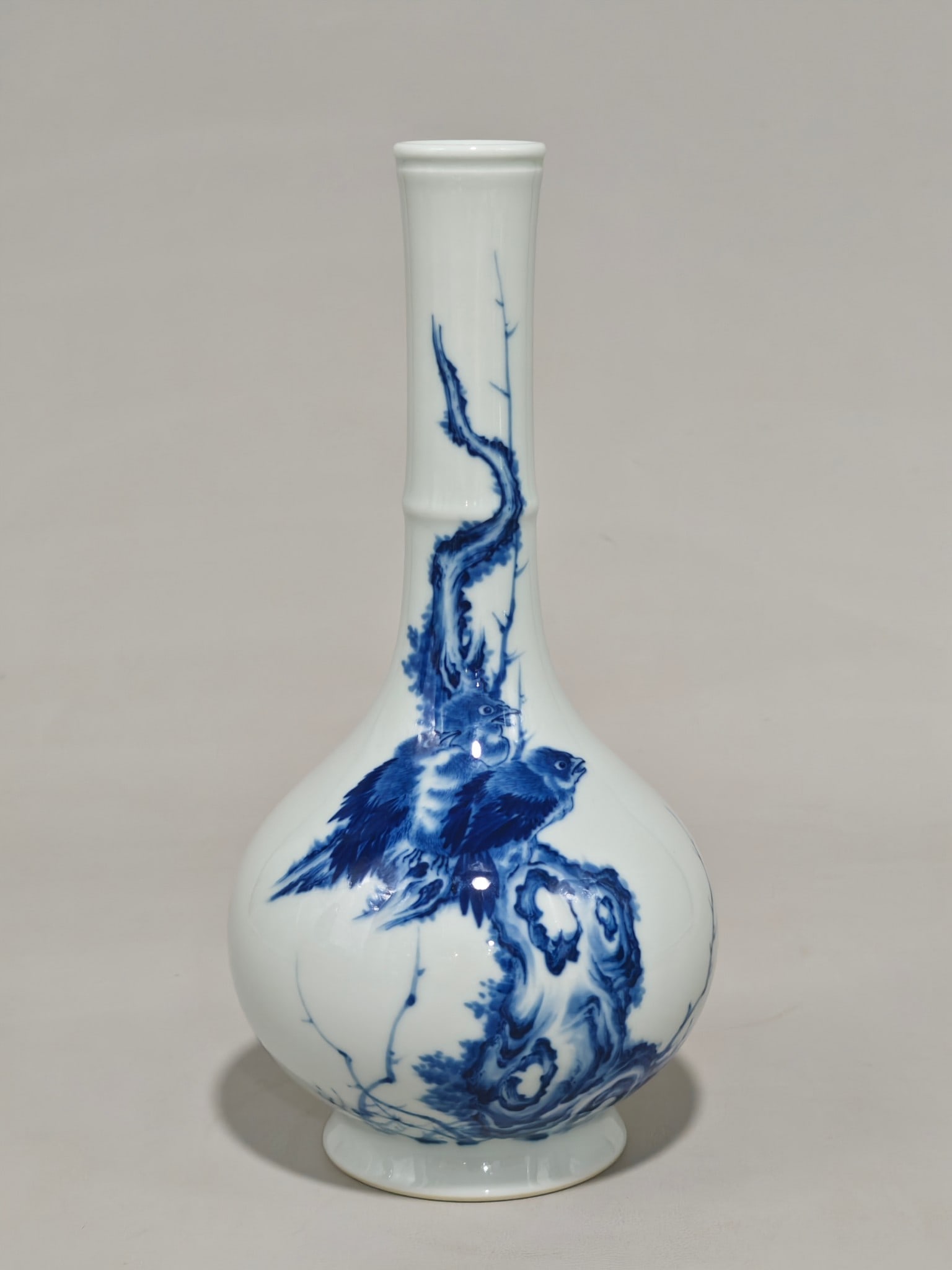 An Exquisite Blue and White Flower and Bird Pattern Vase: An Exquisite Blue and White Flower and Bird Pattern Vase Qing Dynasty, China Size:23cmx12cm (The Dimensions Of All Batches Are Manually Measured.If You Need More Detailed Information, Please Contact