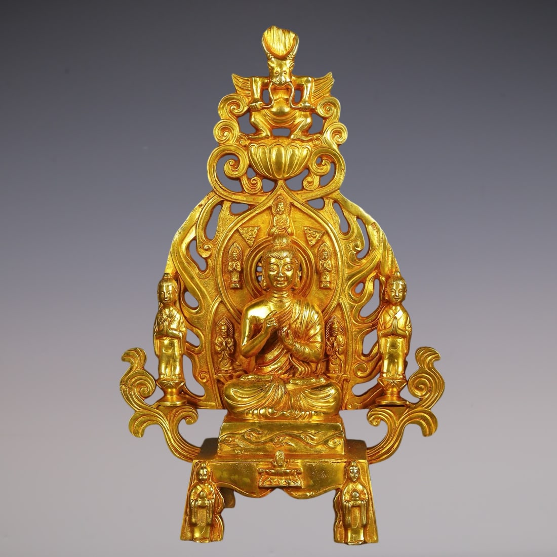 An Exquisite Gilt Bronze Buddha Statue: An Exquisite Gilt Bronze Buddha Statue N.Wei , China Size:27.8cmx41cm Weight:3900g (The Dimensions Of All Batches Are Manually Measured.If You Need More Detailed Information, Please Contact Our Custom