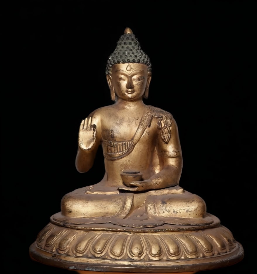 A seated statue of Shakyamuni in copper-lacquered gold in the Ming Dynasty (1 of 9)