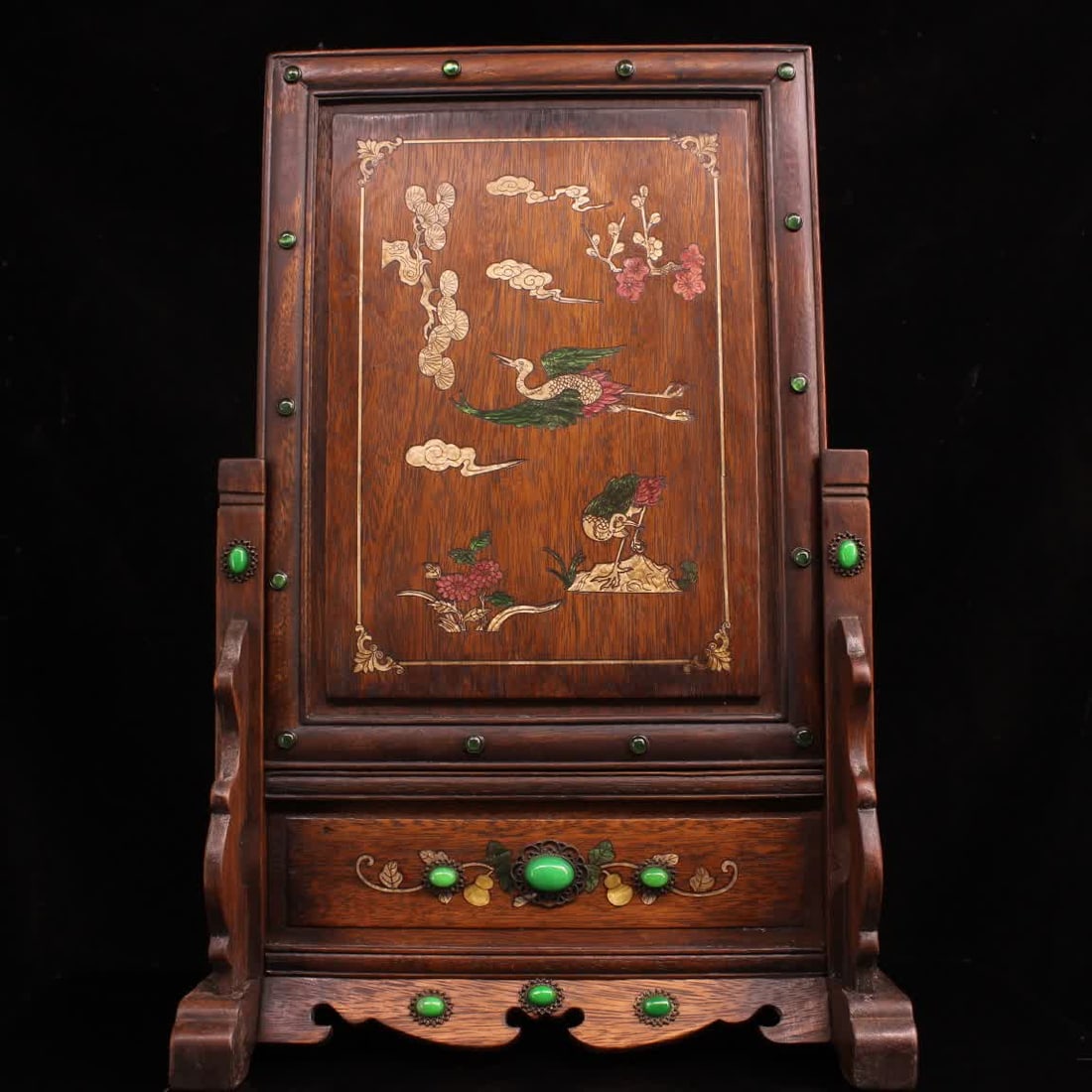 A Qing Dynasty rosewood inlaid gemstone shell screen (1 of 9)