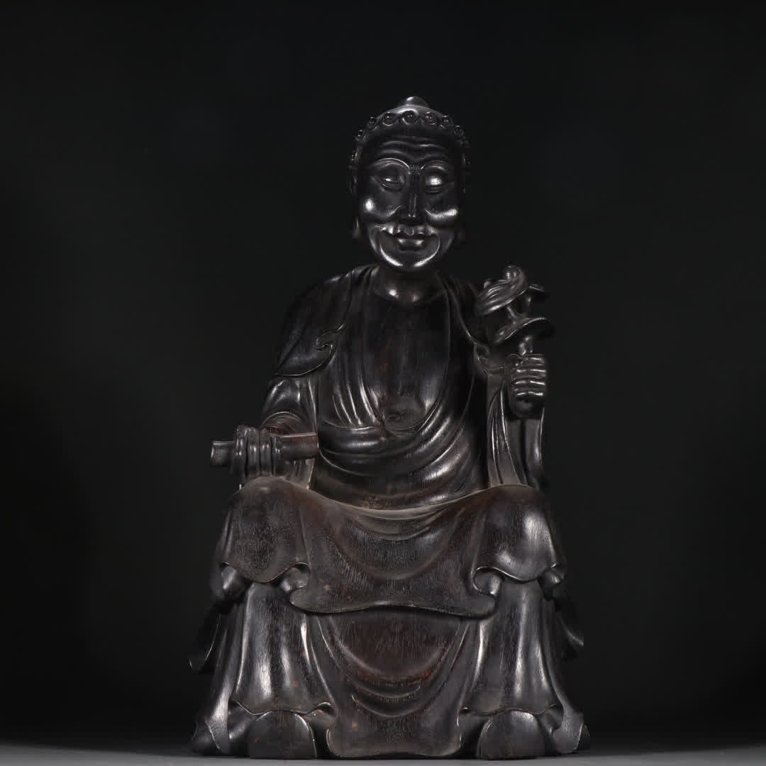 A statue of a small-leaved rosewood Arhat in the Qing Dynasty: Qing Dynasty small-leaved rosewood Arhat statue SIZE: H:35cm W:19.3cm W:3470g (The Dimensions Of All Batches Are Manually Measured.If You Need More Detailed Information, Please Contact Our Customer
