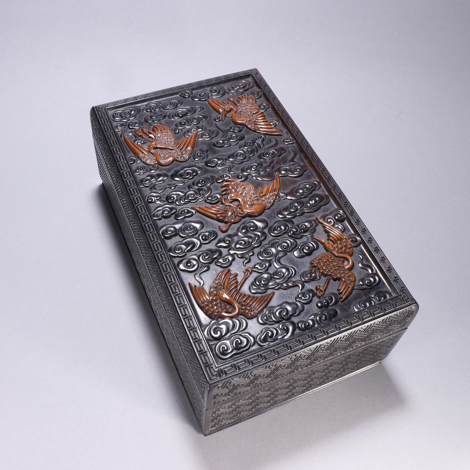 A Qing Dynasty rosewood five-crane pattern jewelry box (1 of 9)