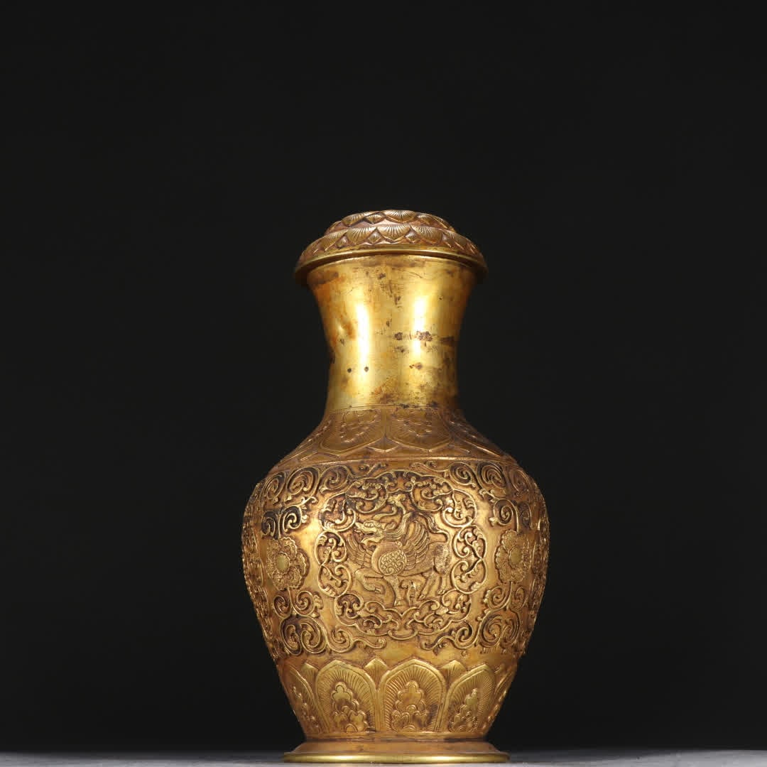 A Liao Dynasty copper gilt entwined pattern vase (1 of 9)