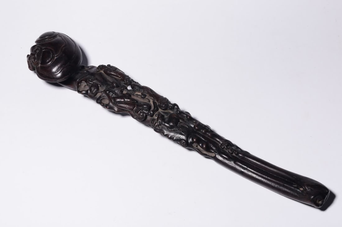 A Qing Dynasty agarwood Fu Lu Shou ruyi ornament (1 of 9)