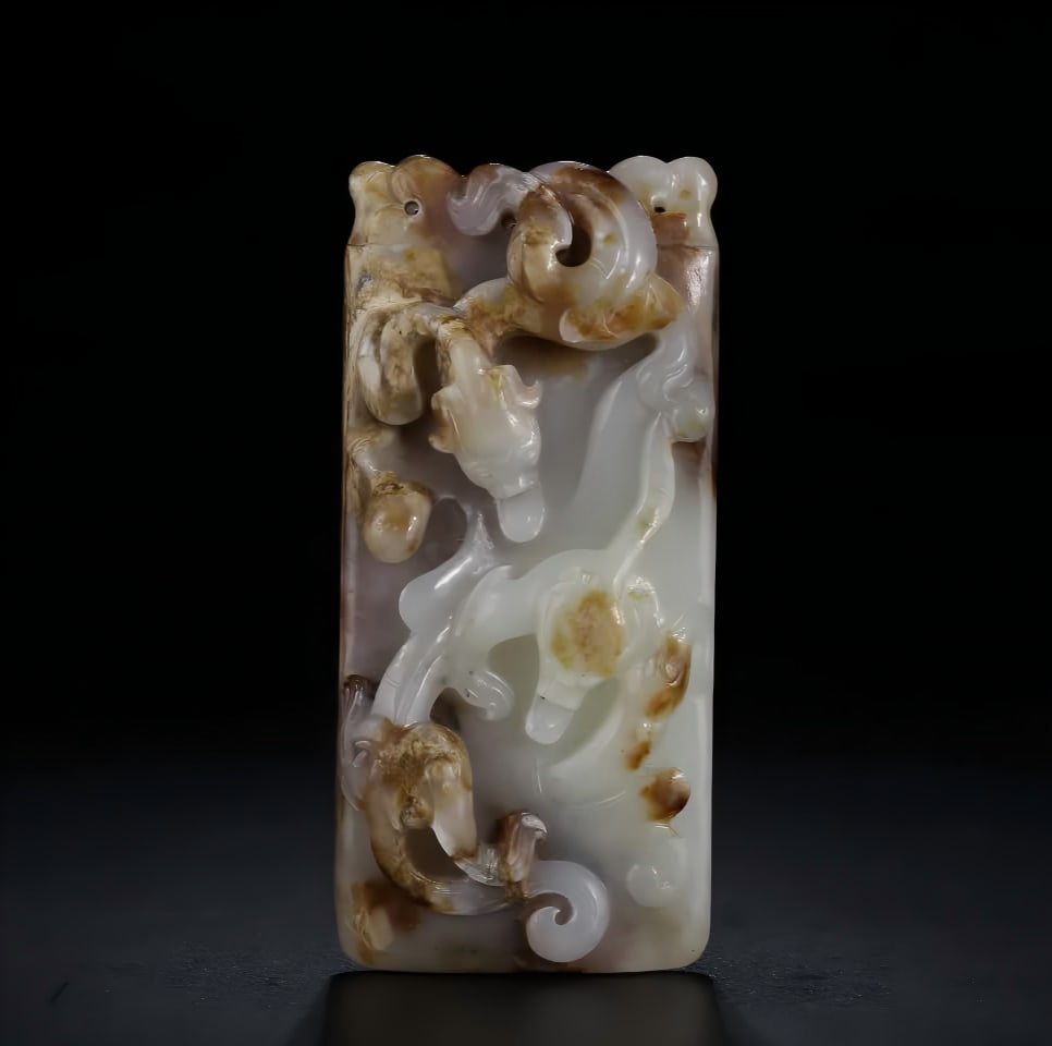 A piece of Hetian white jade belt during the Warring Han Dynasty with the poem of Qin Chilong (1 of 8)