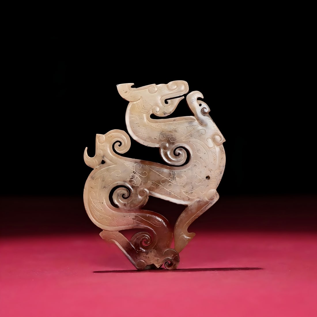 A Han Dynasty jade dragon pendant: Han Dynasty jade dragon pendant SIZE: 87x65x5mm W:55g (The Dimensions Of All Batches Are Manually Measured.If You Need More Detailed Information, Please Contact Our Customer Service Before Bidding.)