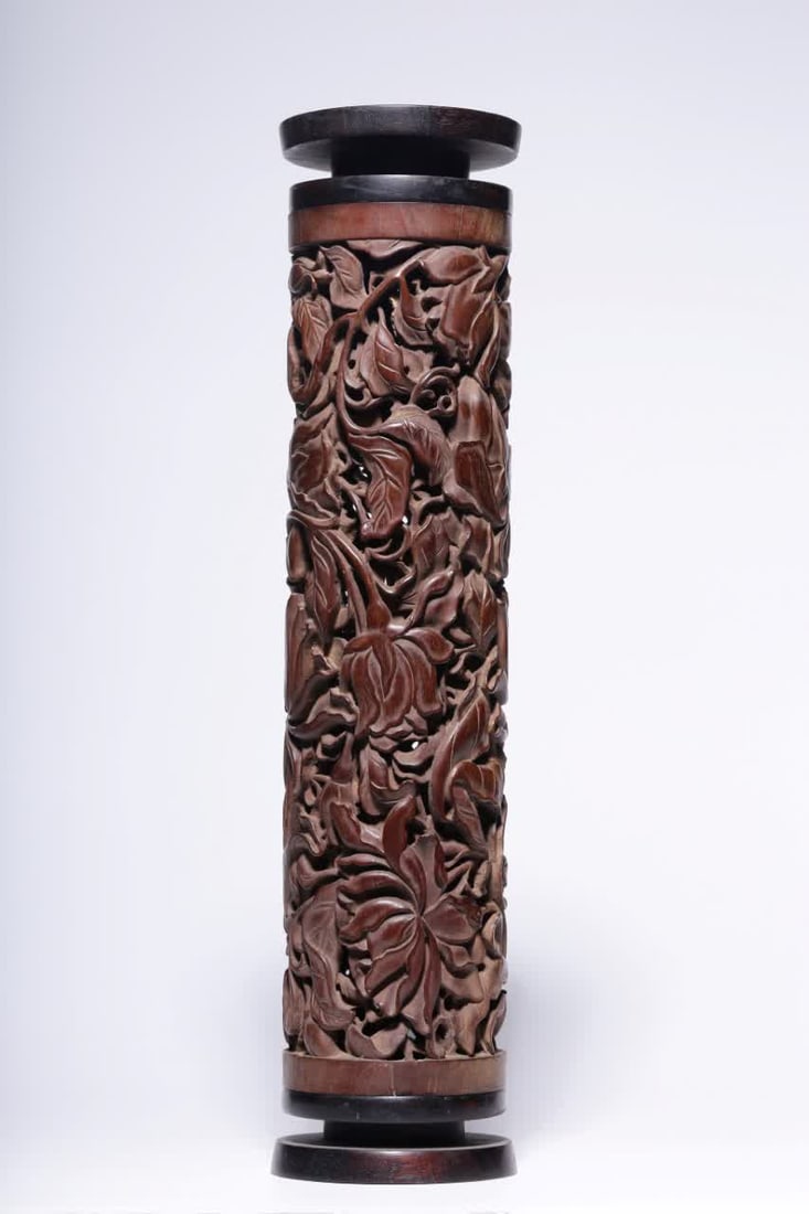 A Qing Dynasty boxwood carved gardenia incense tube (1 of 9)