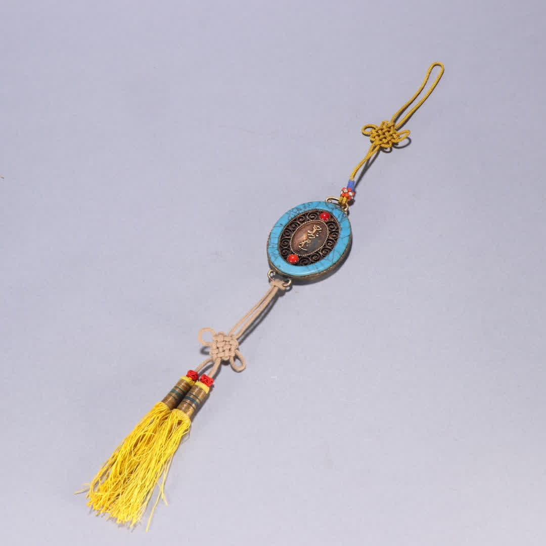 A Qing Dynasty copper-gilt inlaid turquoise fasting plaque (1 of 9)