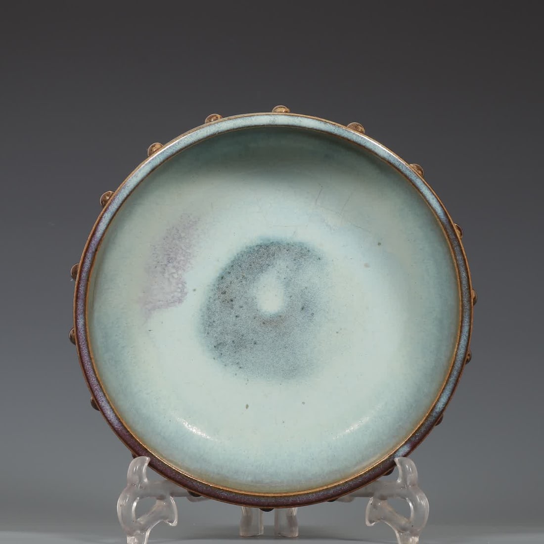 A piece of Song Jun kiln rose purple glaze drum nail three-legged wash (1 of 8)