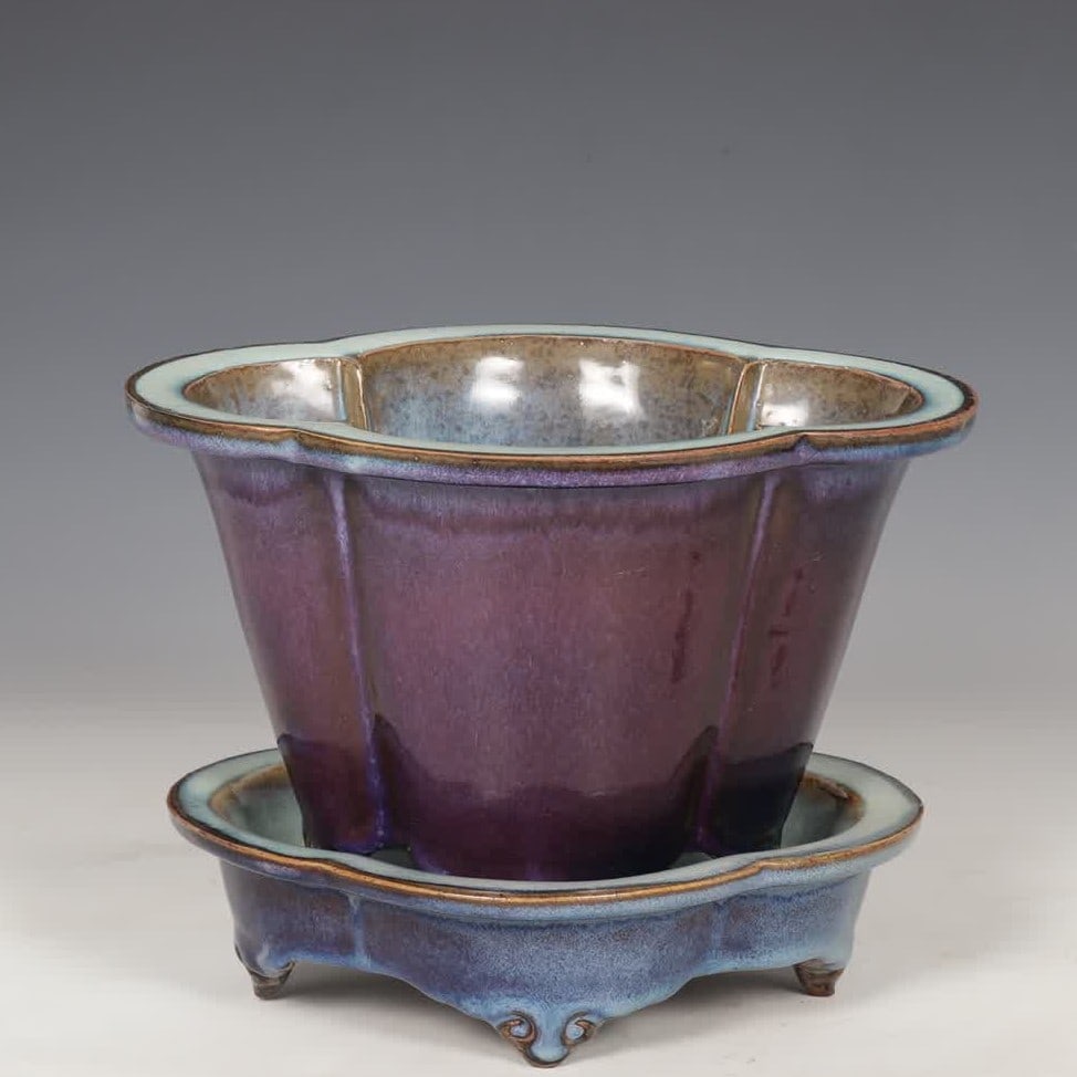 A set of Song Jun kiln rose purple glazed begonia flower pots (1 of 9)