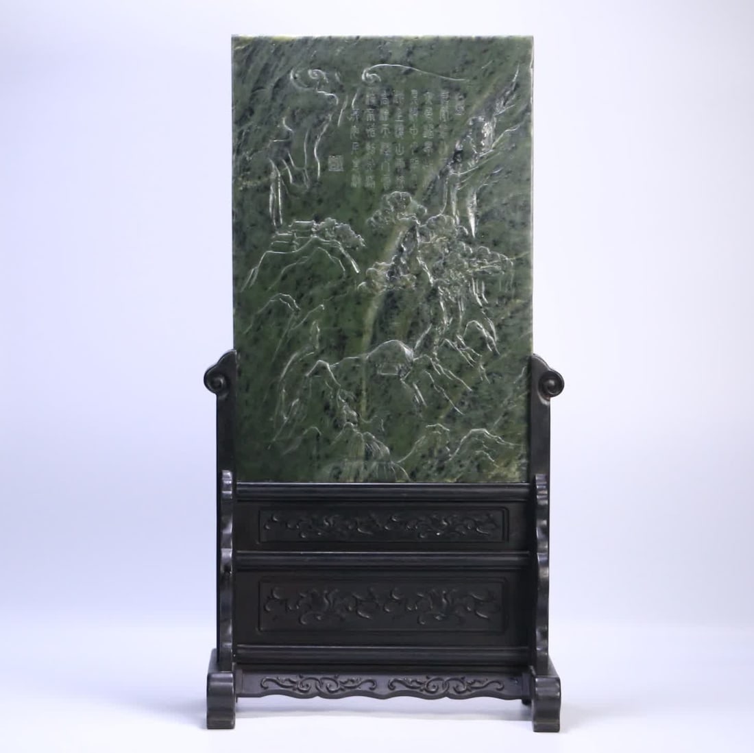 A Qing Dynasty rosewood support Hetian jasper character landscape interpolation (1 of 9)