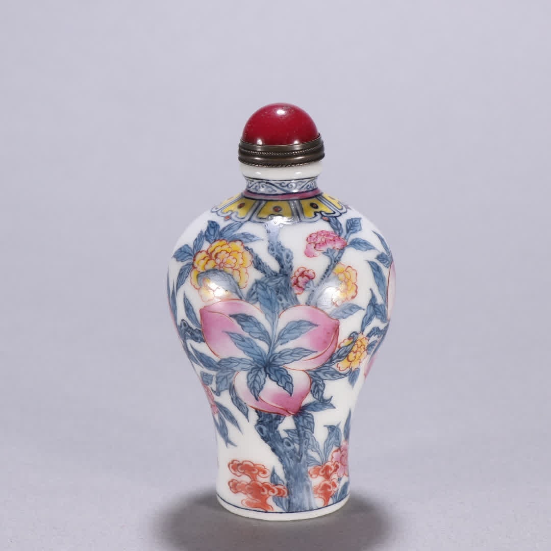 A Qing Dynasty blue and white colorful Fushou pattern snuff bottle: Qing Dynasty blue and white colorful Fushou pattern snuff bottle SIZE: H:8.5cm W:4.7cm (The Dimensions Of All Batches Are Manually Measured.If You Need More Detailed Information, Please Contact Our Cu