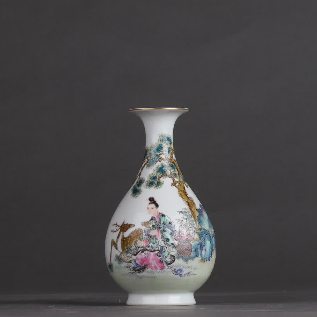 A picture of a pastel lady in the Qing Dynasty Jurentang jade pot spring: Qing Dynasty Jurentang pastel lady picture jade pot spring SIZE: H: 13.5cm Belly diameter 8cm (The Dimensions Of All Batches Are Manually Measured.If You Need More Detailed Information, Please