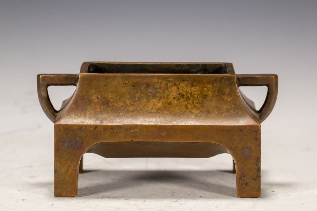 A Qing Dynasty copper square furnace (1 of 9)
