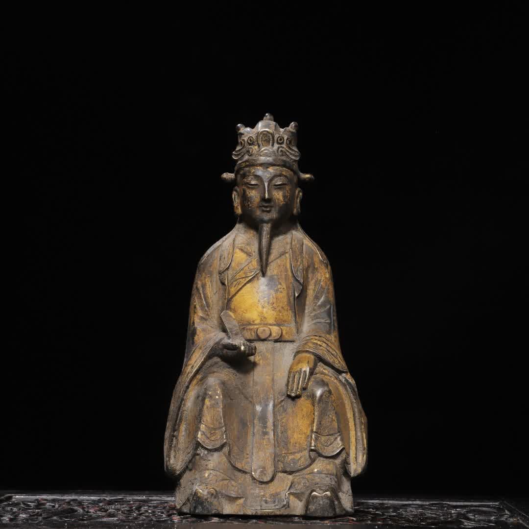 A statue of a Qing Dynasty bronze and gold civil official (1 of 9)