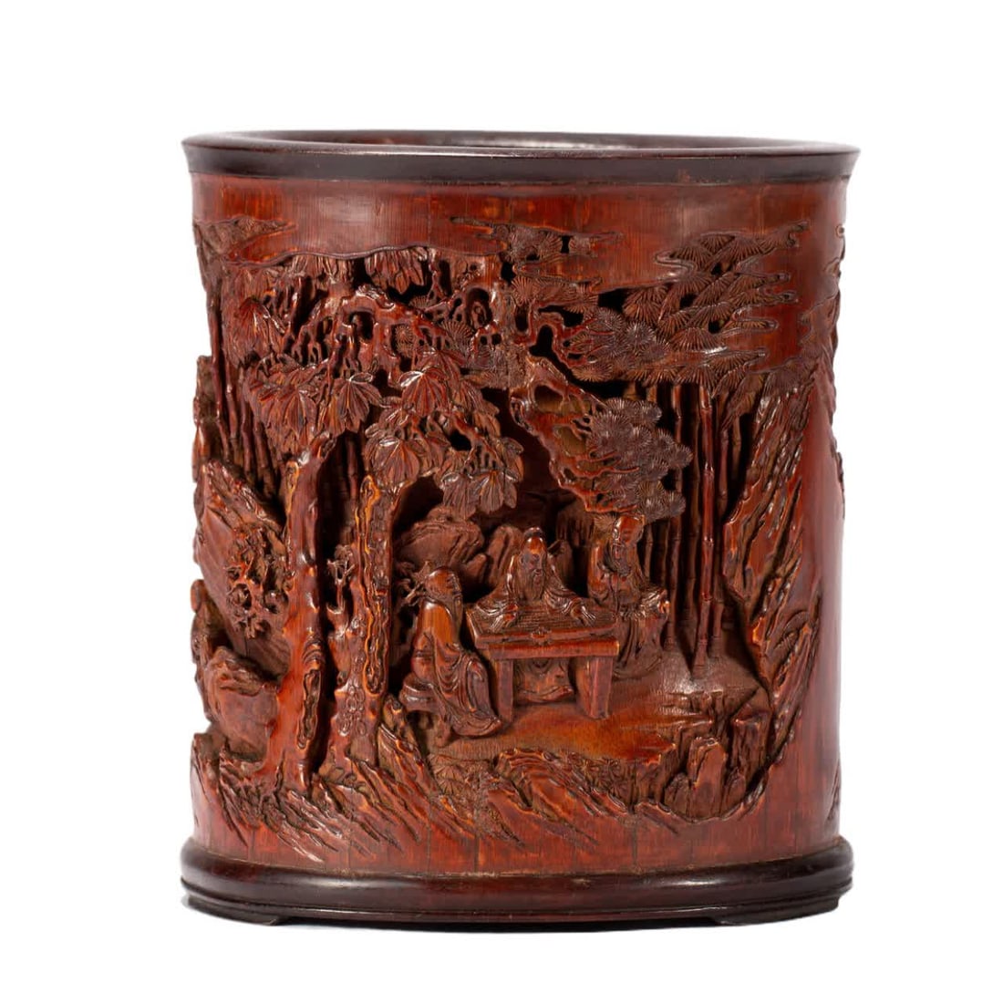 A Qing Dynasty bamboo carved character story pen holder: Qing Dynasty bamboo carving character story pen holder SIZE: L:15cm W:15cm H:17cm W:720g (The Dimensions Of All Batches Are Manually Measured.If You Need More Detailed Information, Please Contact Our 