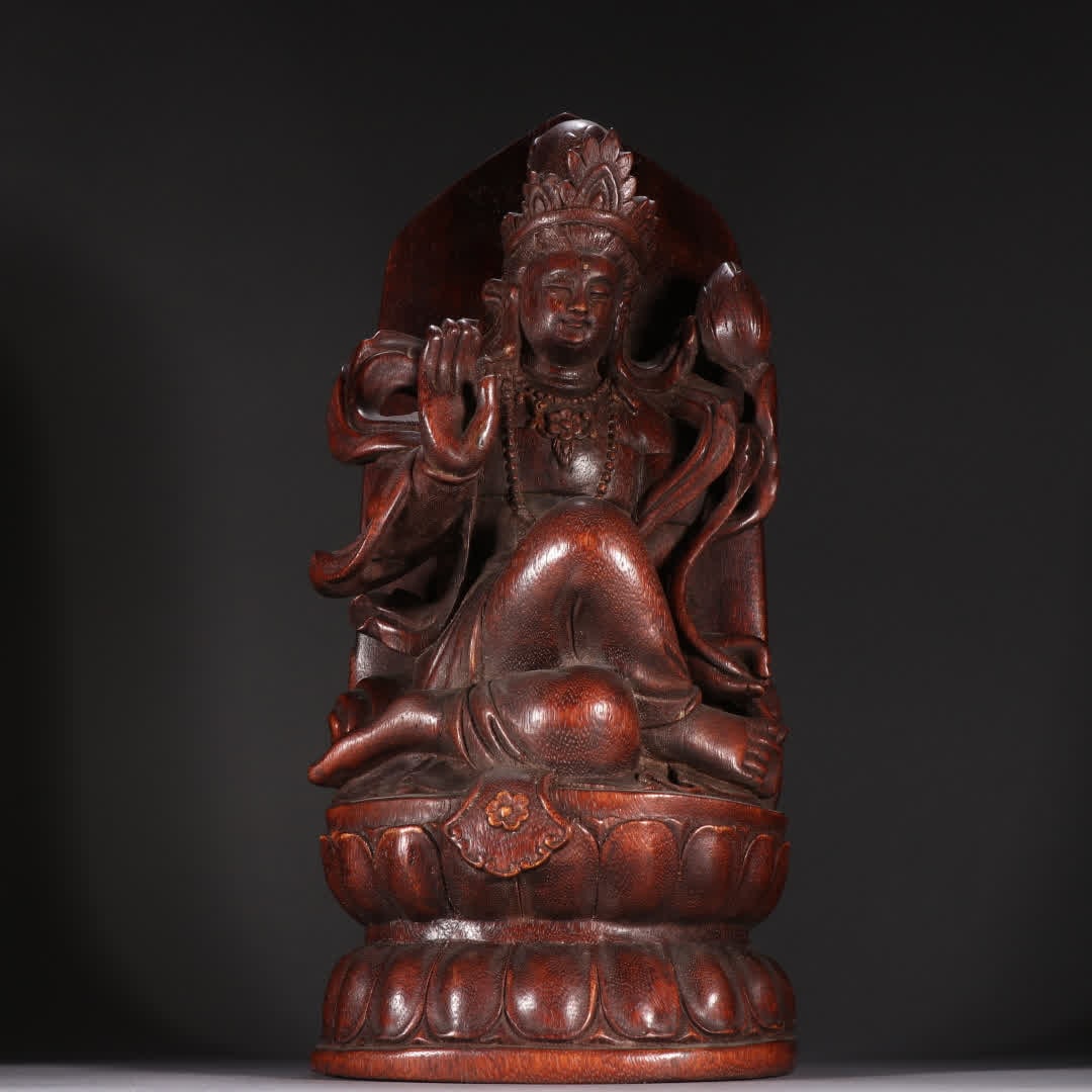 A statue of Guanyin in the Qing Dynasty: Qing Dynasty agarwood free Guanyin statue SIZE: H:36cm W:15.3cm W:1172.6g (The Dimensions Of All Batches Are Manually Measured.If You Need More Detailed Information, Please Contact Our Customer Servic