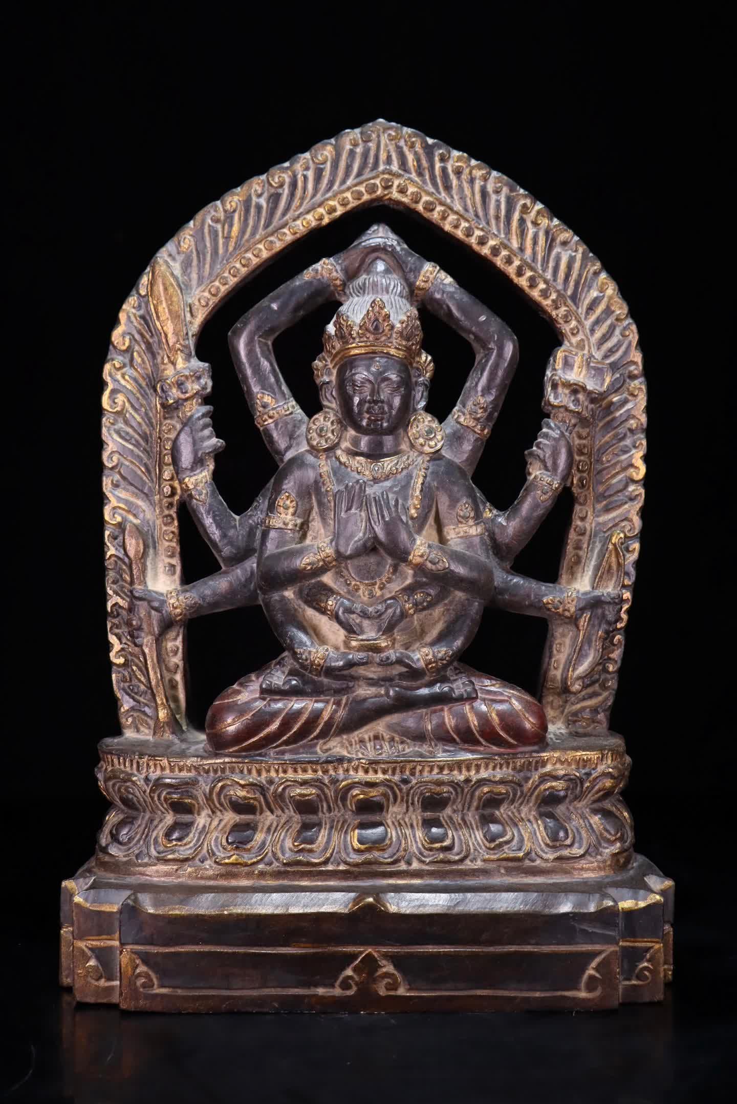 A Qing Dynasty black stone carving painted Junti Buddha Mother (1 of 11)