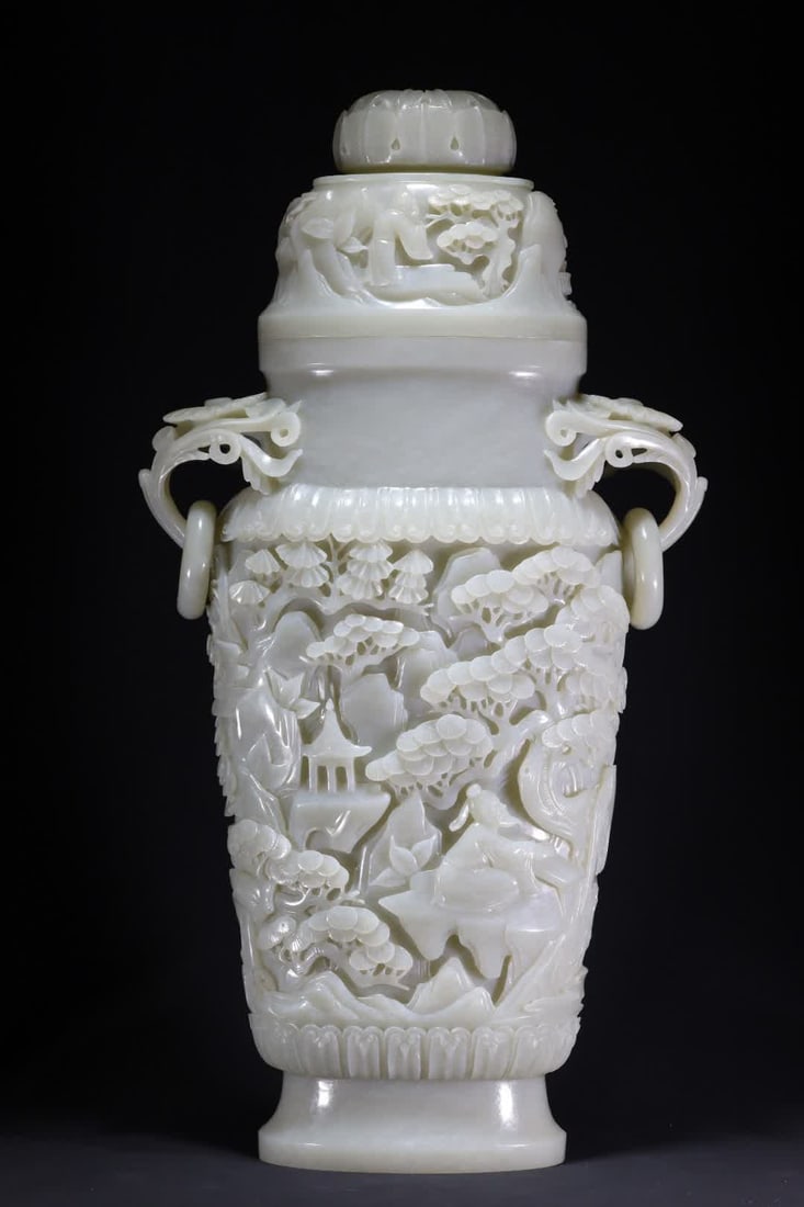 A Qing Dynasty landscape figure living ring ear cap bottle (1 of 11)