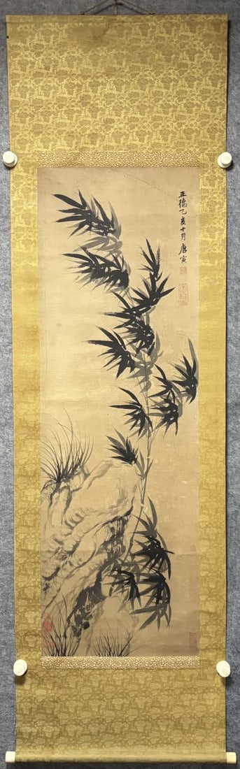 A picture of Tang Bohu's ink bamboo: Tang Bohu's ink bamboo picture SIZE: Painting core122x40cm (The Dimensions Of All Batches Are Manually Measured.If You Need More Detailed Information, Please Contact Our Customer Service Before Biddin