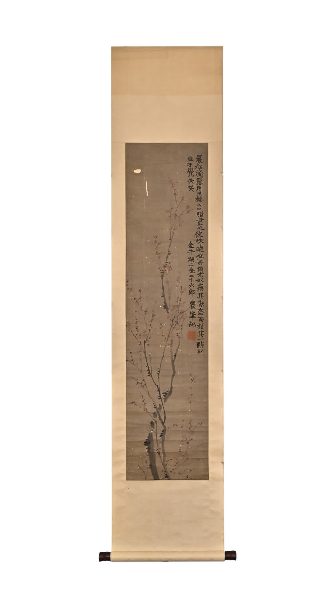 A picture of Jin Nong's cold plum sparse shadow: Jin Nong's cold plum sparse shadow picture SIZE: Painting coreH:136cm W:33cm (The Dimensions Of All Batches Are Manually Measured.If You Need More Detailed Information, Please Contact Our Customer Ser