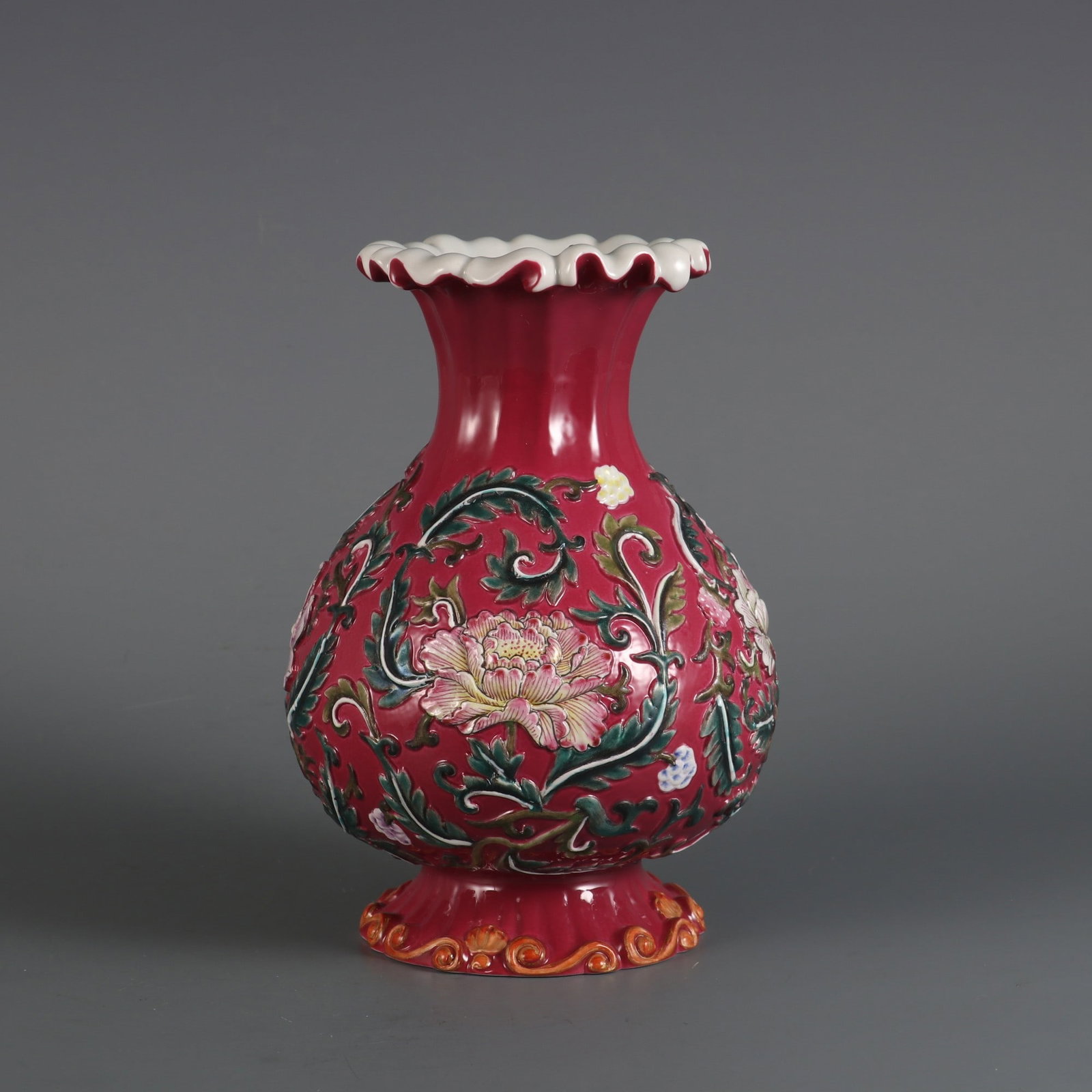 An Exquisite Famille-Rose Ruby Red-Glazed Lotus Pattern Vase (1 of 9)