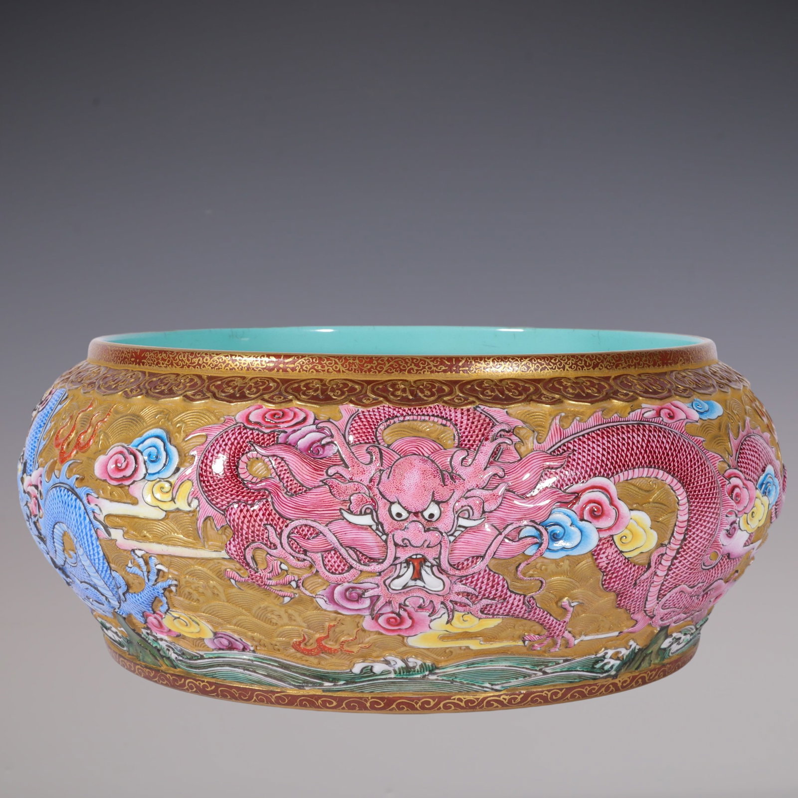 An Exquisite Enamel Seawater Pattern Dragon Pattern Brush Washer (1 of 9)