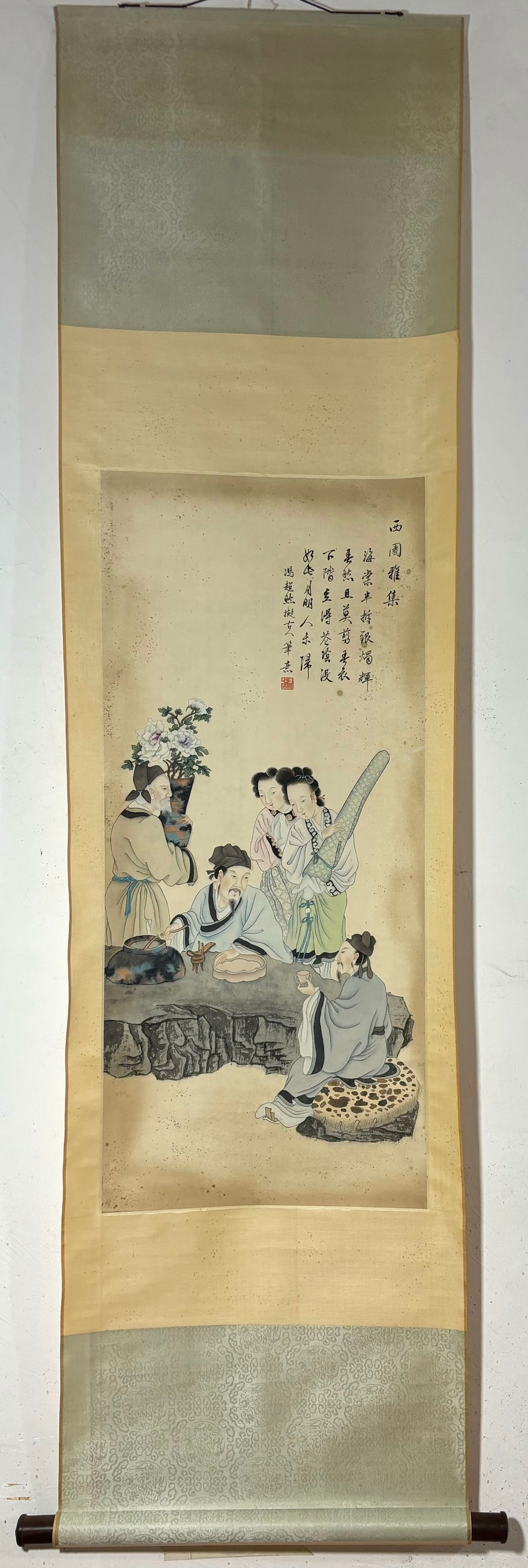 A Chinese Vertical Scroll Ink Painting of Character and Story on Paper: A Chinese Vertical Scroll Ink Painting of Character and Story on Paper Feng chaoran Without frame Size:91.5cmx40.5cm (The Dimensions Of All Batches Are Manually Measured.If You Need More Detailed Info
