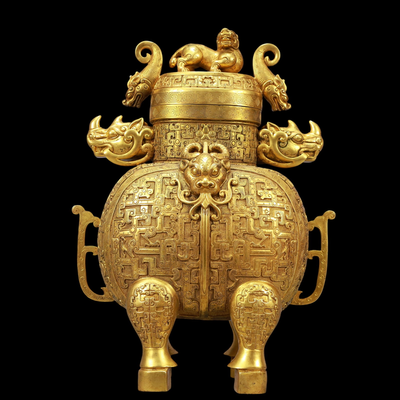 A Exquisite Gilt Bronze Beast-Face Pattern Censer (1 of 11)