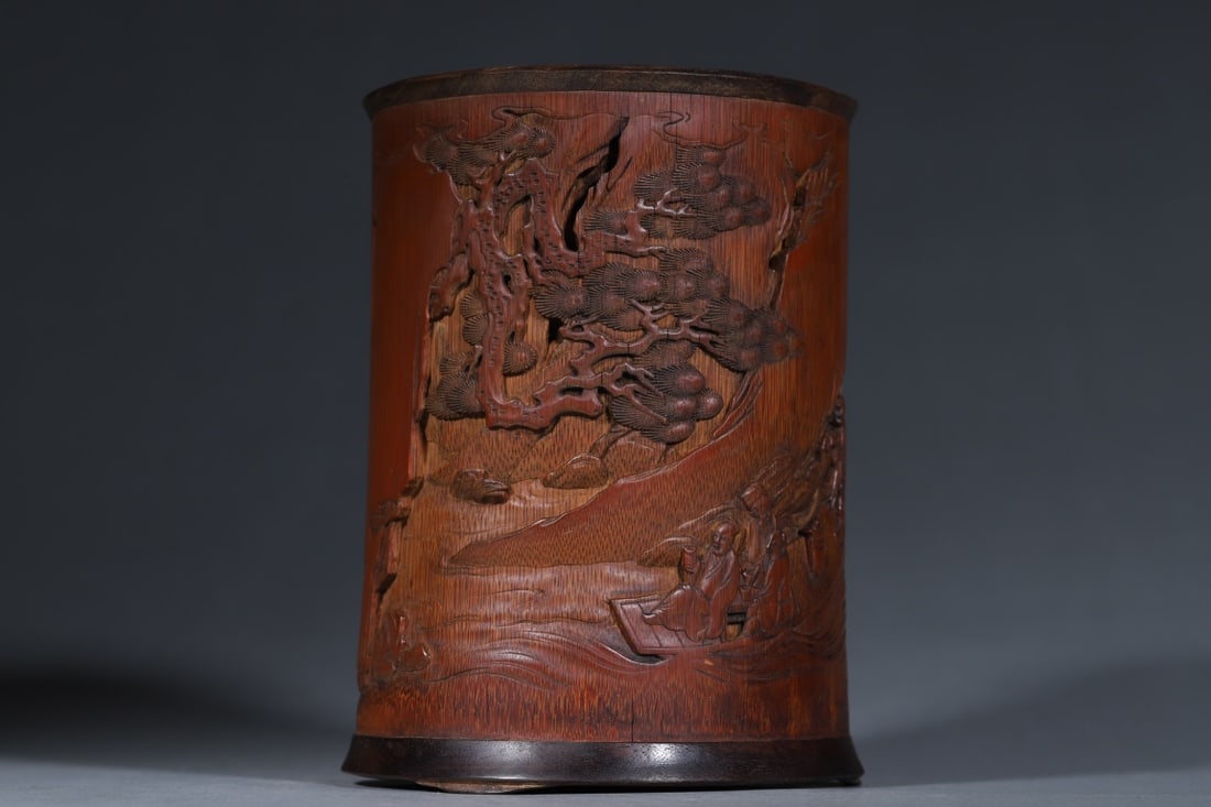 An Exquisite Bamboo Landscape and Figure Pattern Brush Pot (1 of 9)